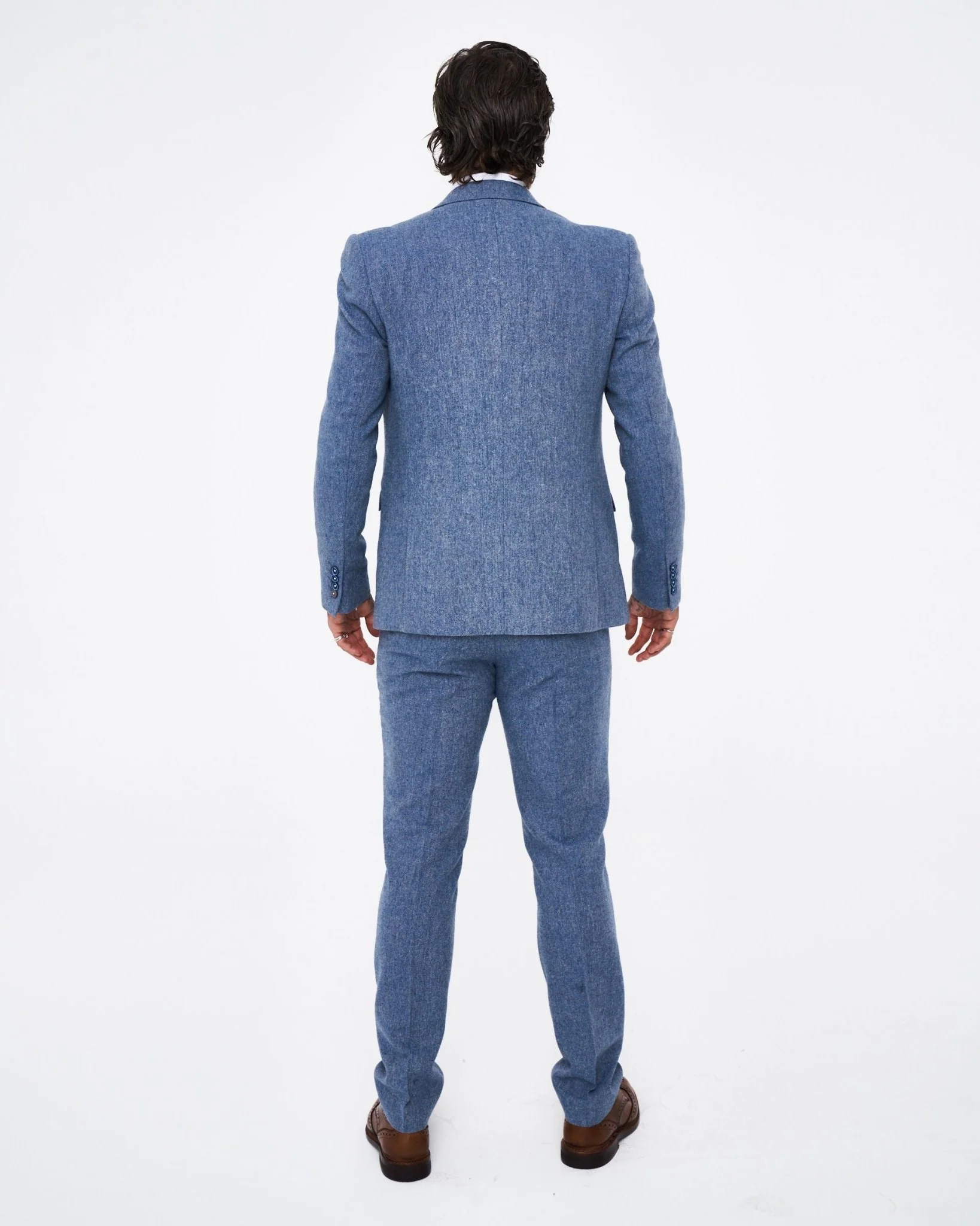 House of Cavani Wells Blue Tweed Slim Fit Suit - Image 4