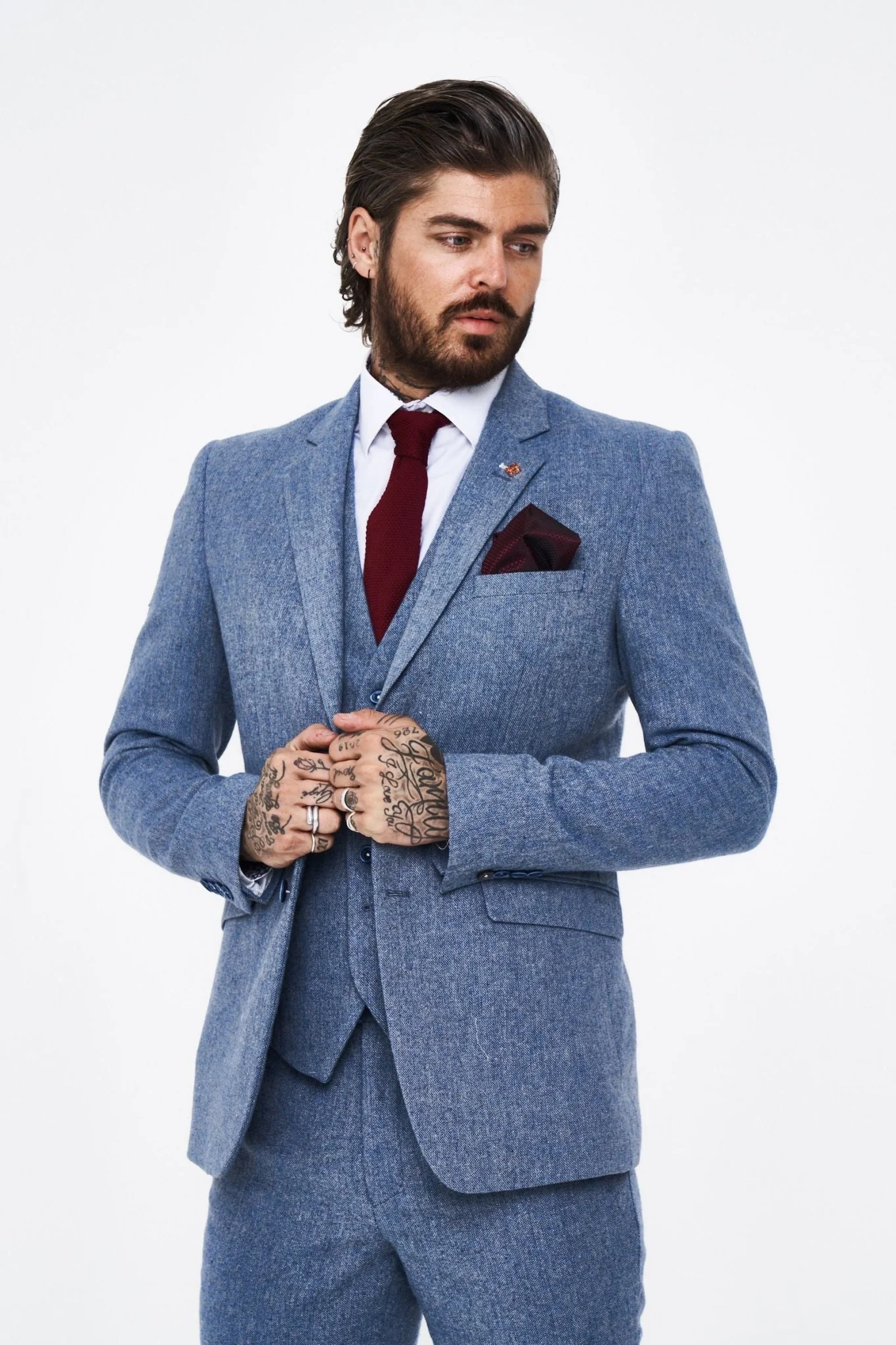 House of Cavani Wells Blue Tweed Slim Fit Suit - Image 5