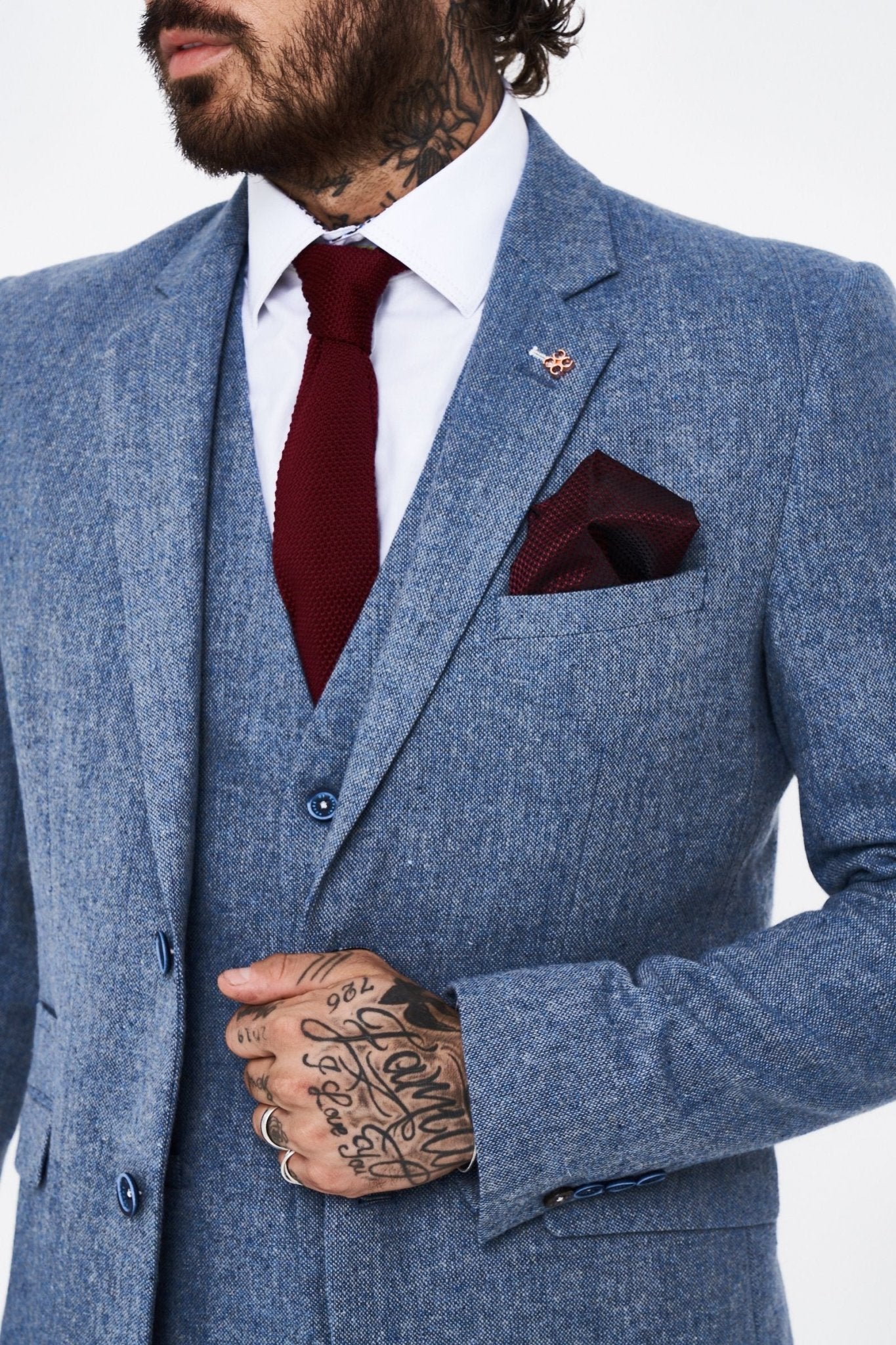 House of Cavani Wells Blue Tweed Slim Fit Suit - Image 6