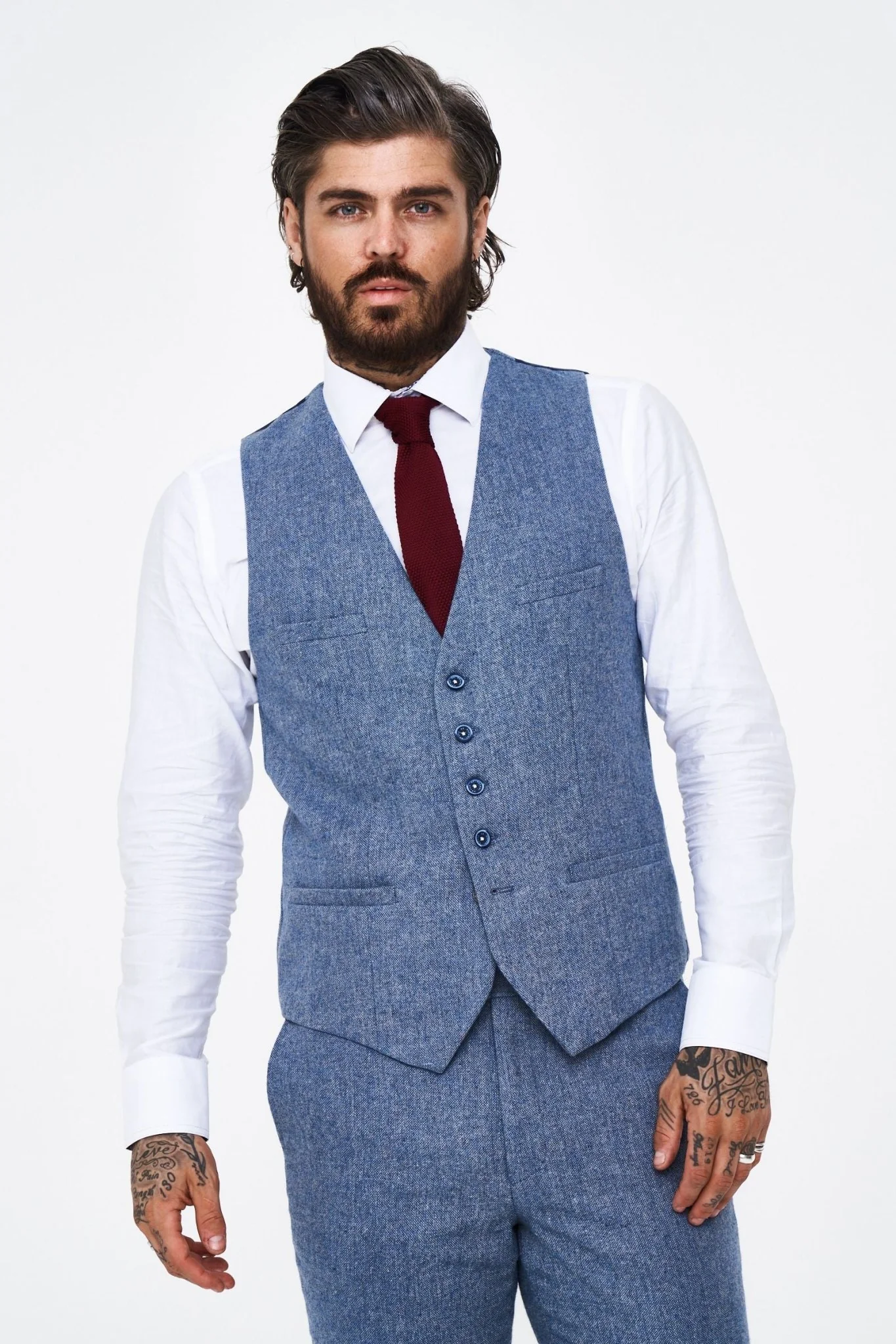 House of Cavani Wells Blue Tweed Slim Fit Suit - Image 7