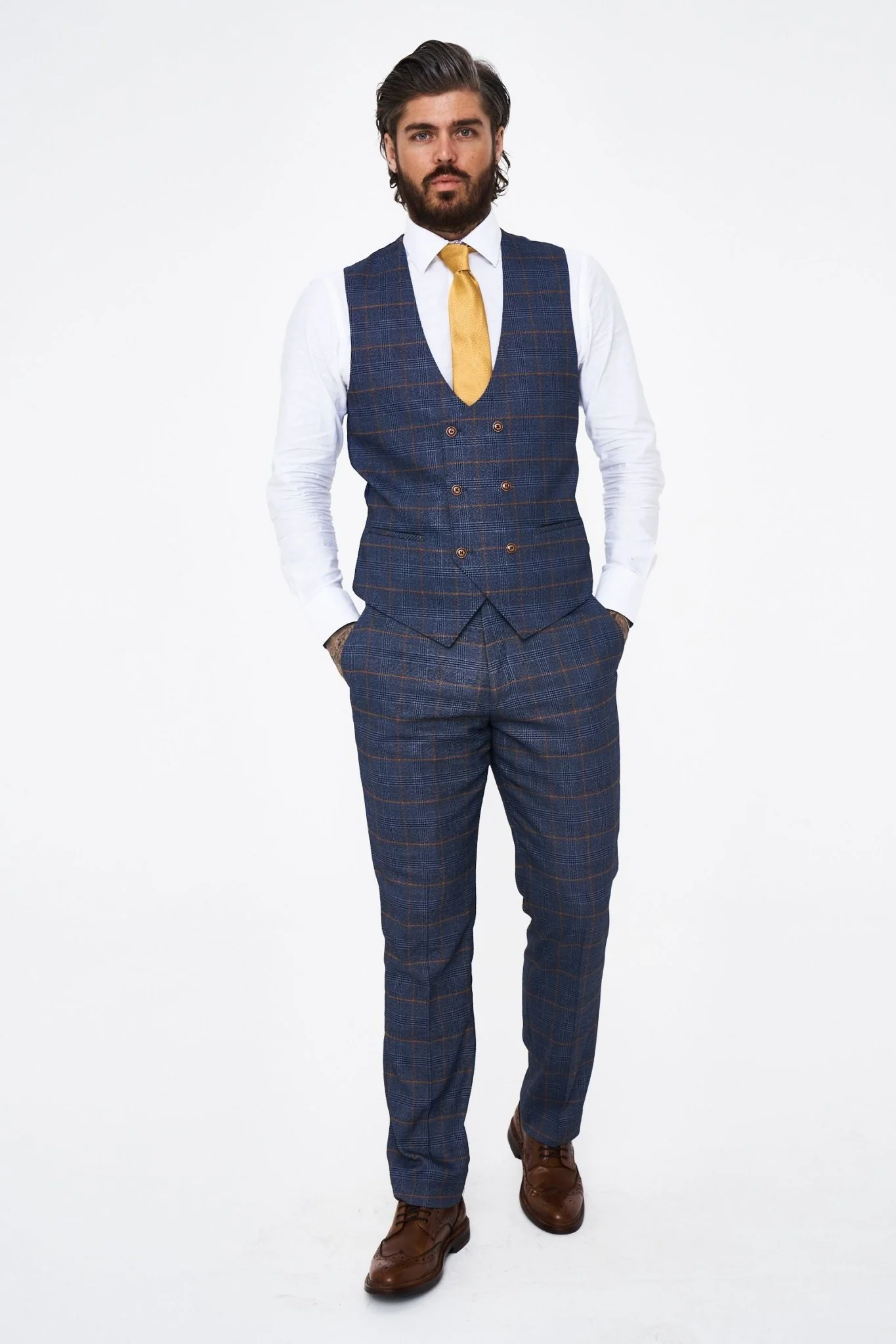 Jenson - Marine Check Suit With Double Breasted Waistcoat - Image 3