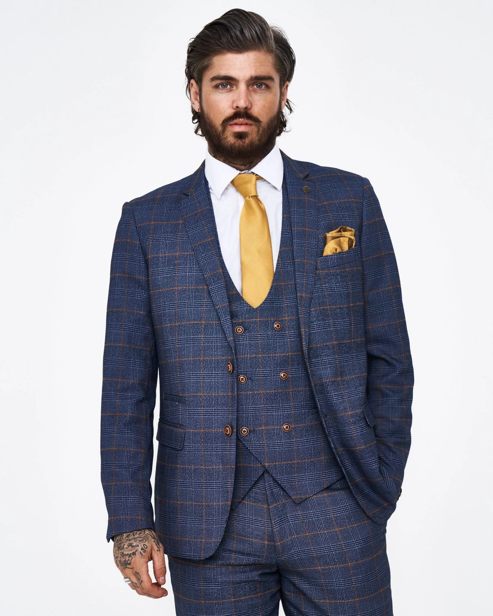 Jenson - Marine Check Suit With Double Breasted Waistcoat - Image 4