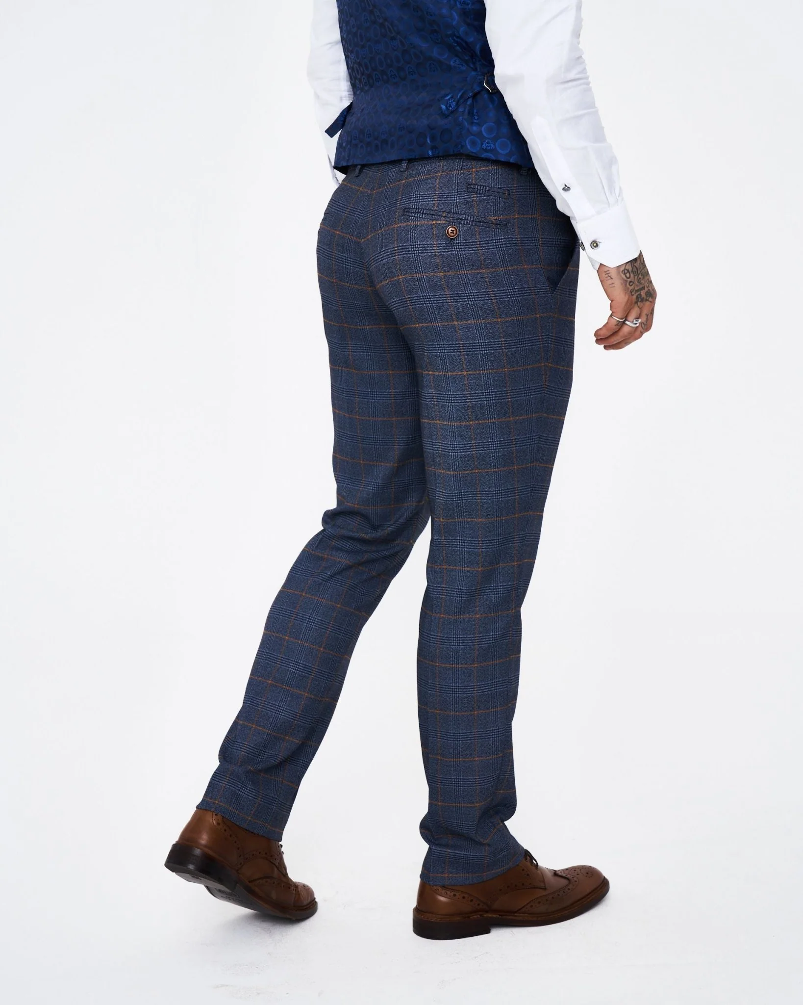 Jenson - Marine Check Suit With Double Breasted Waistcoat - Image 7