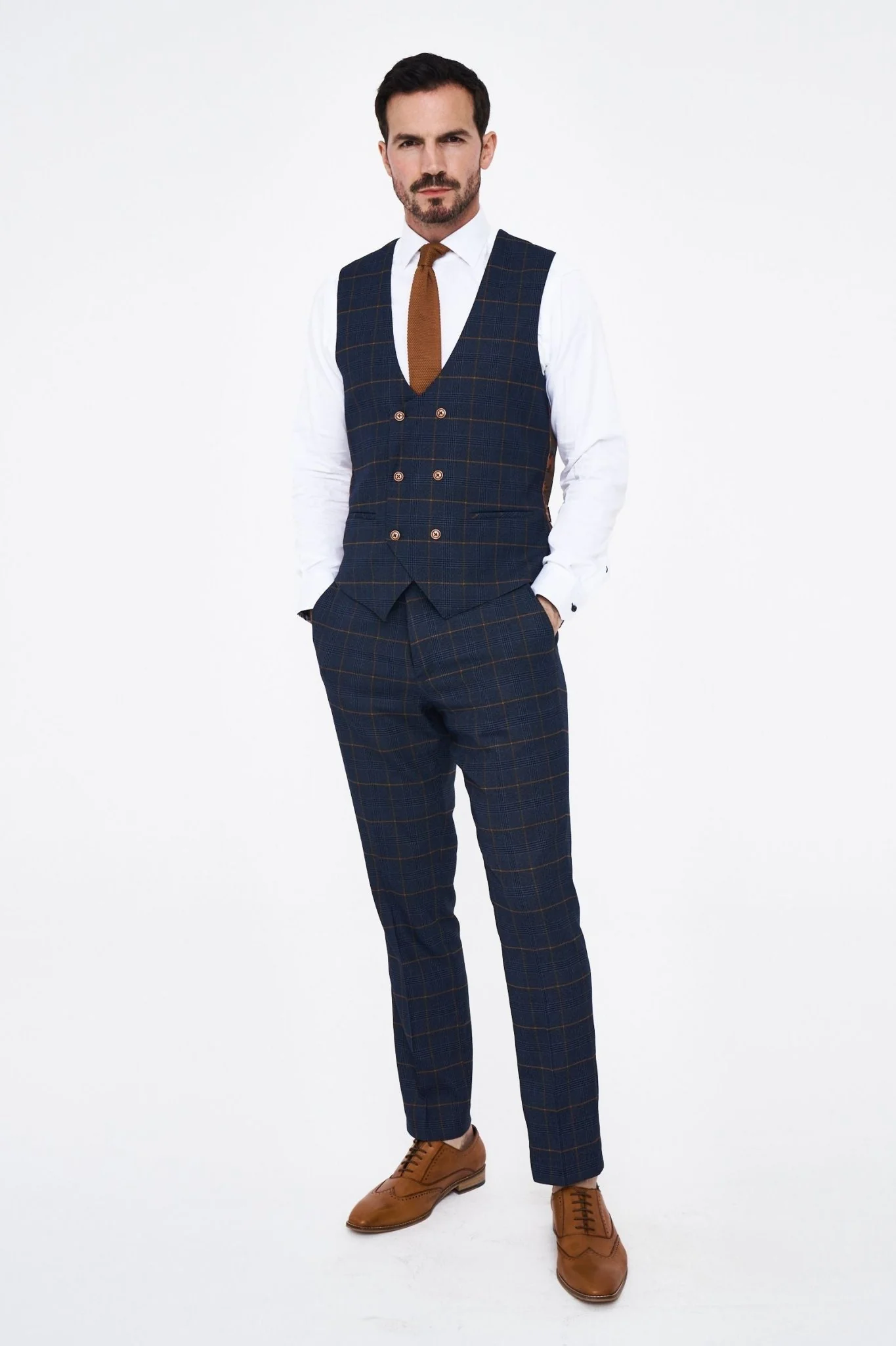 Jenson - Sky Blue Check Suit With Double Breasted Waistcoat - Image 3