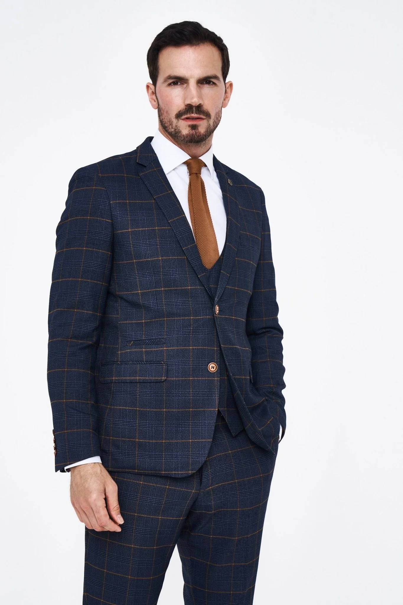 Jenson - Sky Blue Check Suit With Double Breasted Waistcoat - Image 4