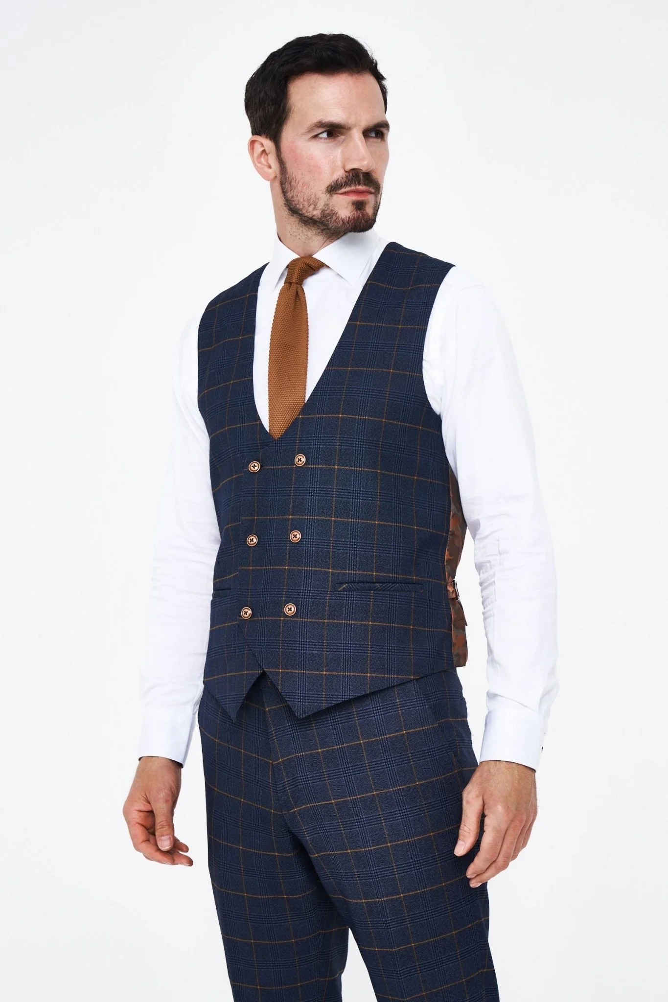 Jenson - Sky Blue Check Suit With Double Breasted Waistcoat - Image 5