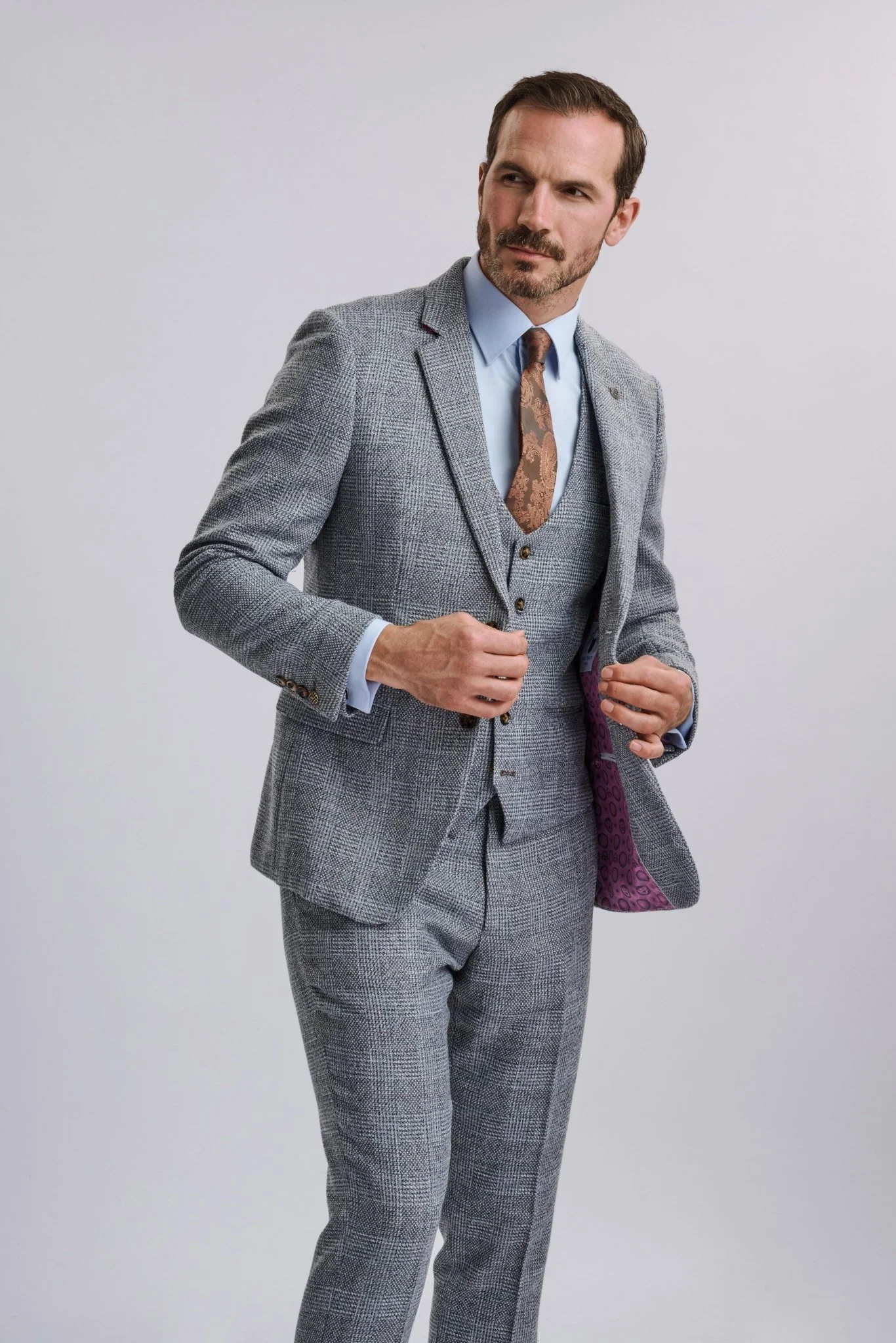 Kris - Silver Grey Tweed Three Piece Suit - Image 11