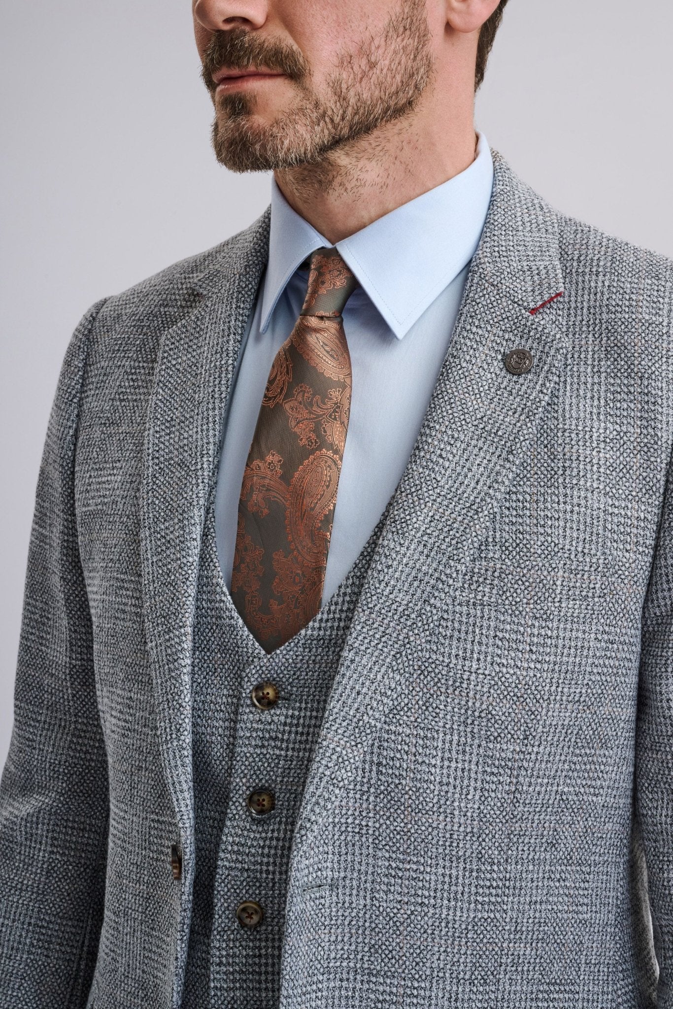 Kris - Silver Grey Tweed Three Piece Suit - Image 7