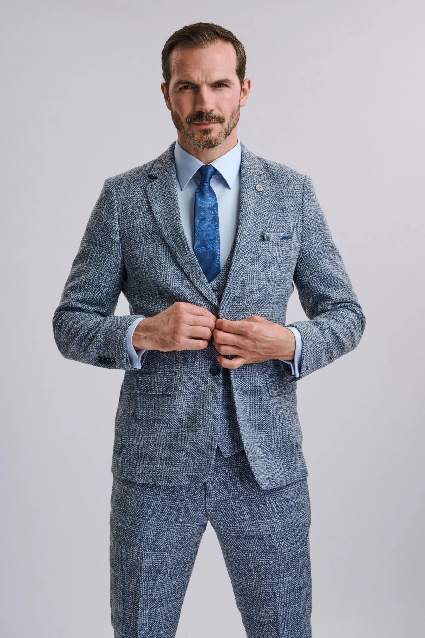 Kris - Sky Blue Tweed Three Piece Suit - Image 11