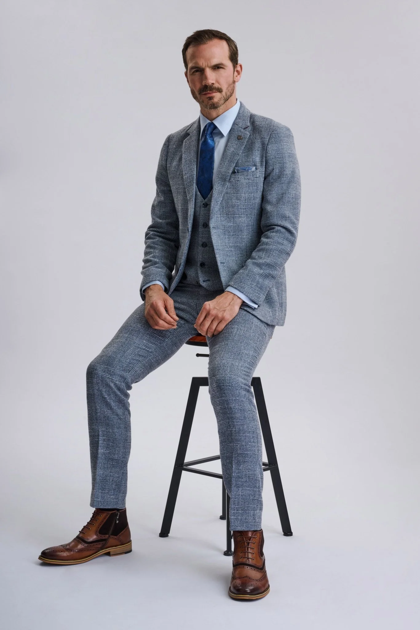 Kris - Sky Blue Tweed Three Piece Suit - Image 4