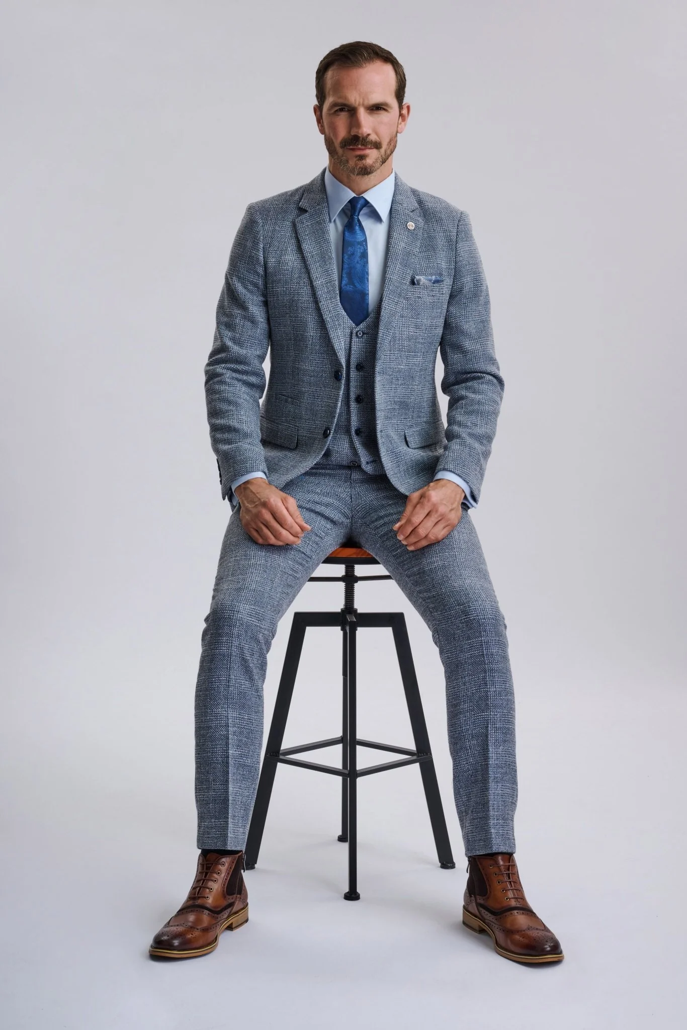 Kris - Sky Blue Tweed Three Piece Suit - Image 5