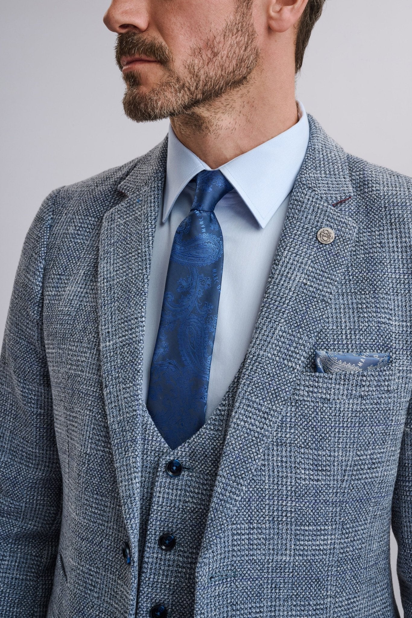 Kris - Sky Blue Tweed Three Piece Suit - Image 7