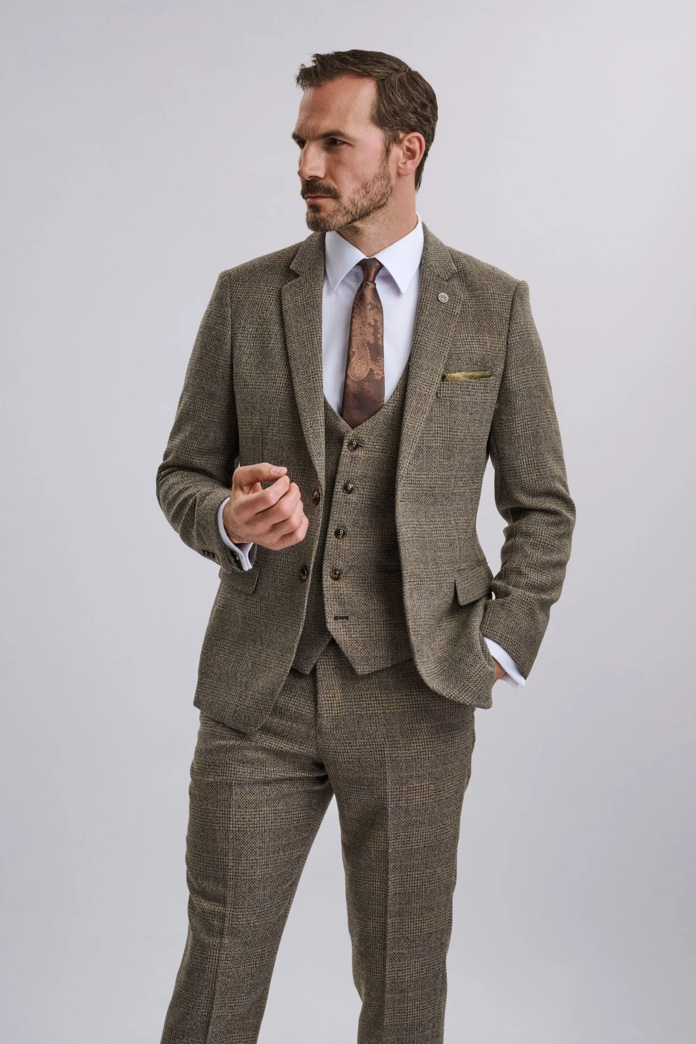 Kris - Tan Tweed Three Piece Suit - Image 11