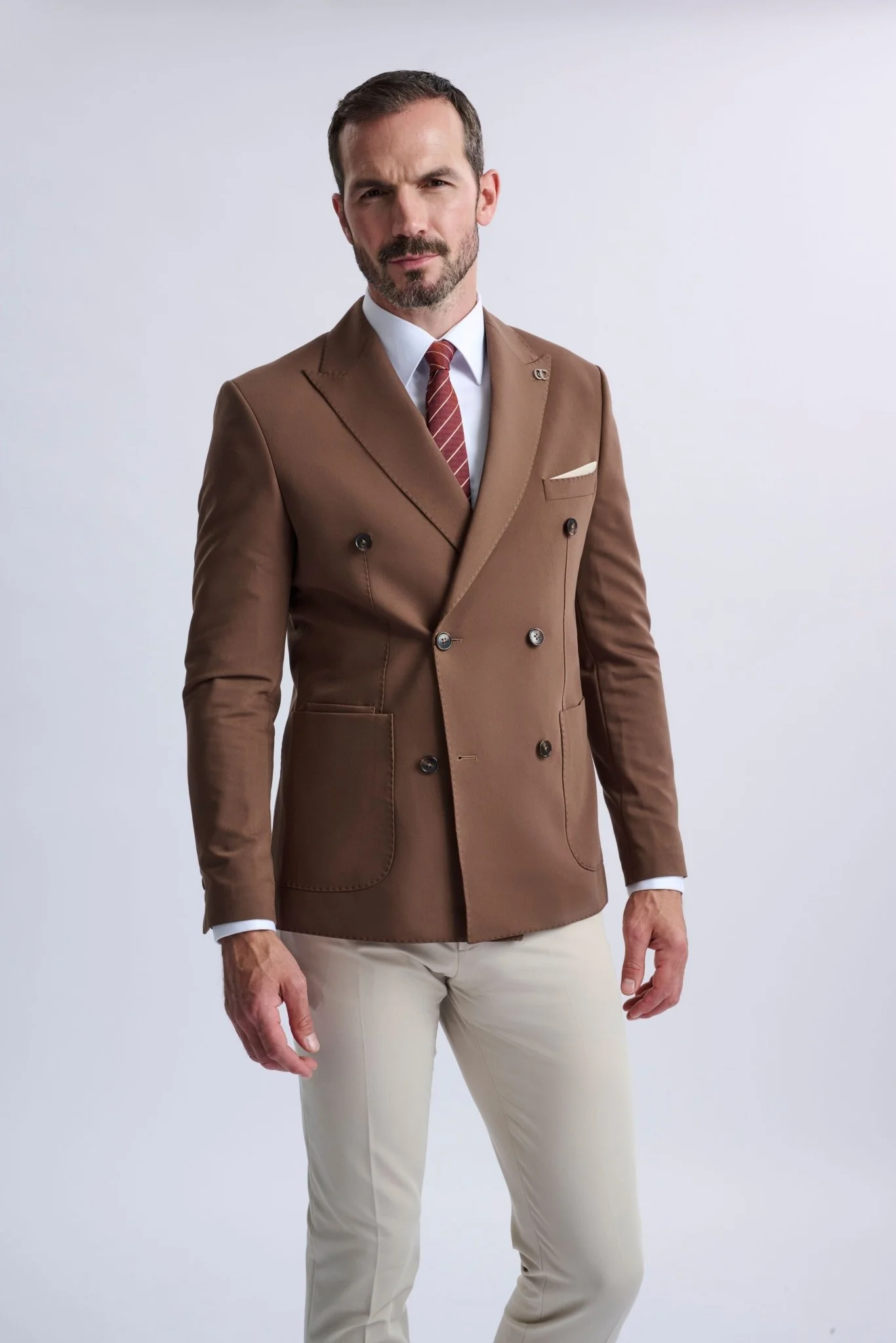 Leandro Fixed Double-Breasted Suit with Stone Trousers - Image 3
