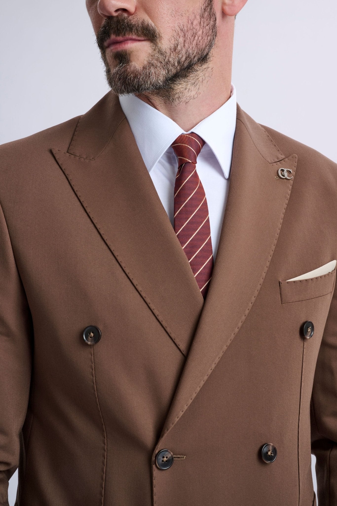 Leandro Fixed Double-Breasted Suit with Stone Trousers - Image 8