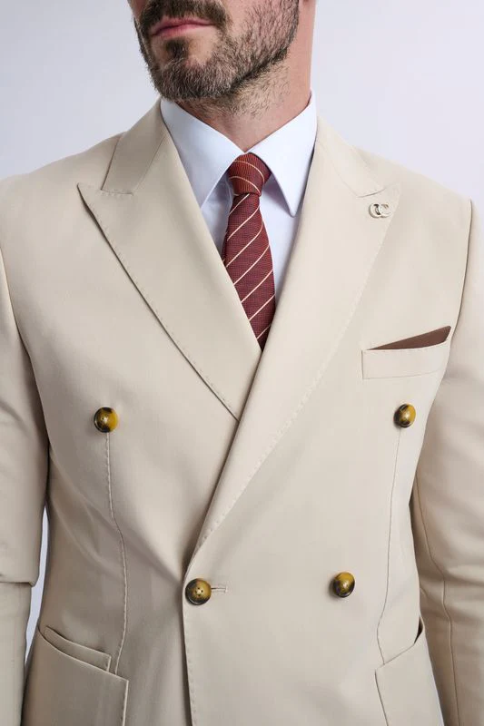 Leandro Fixed Double-Breasted Suit with Tobacco Trousers - Image 7