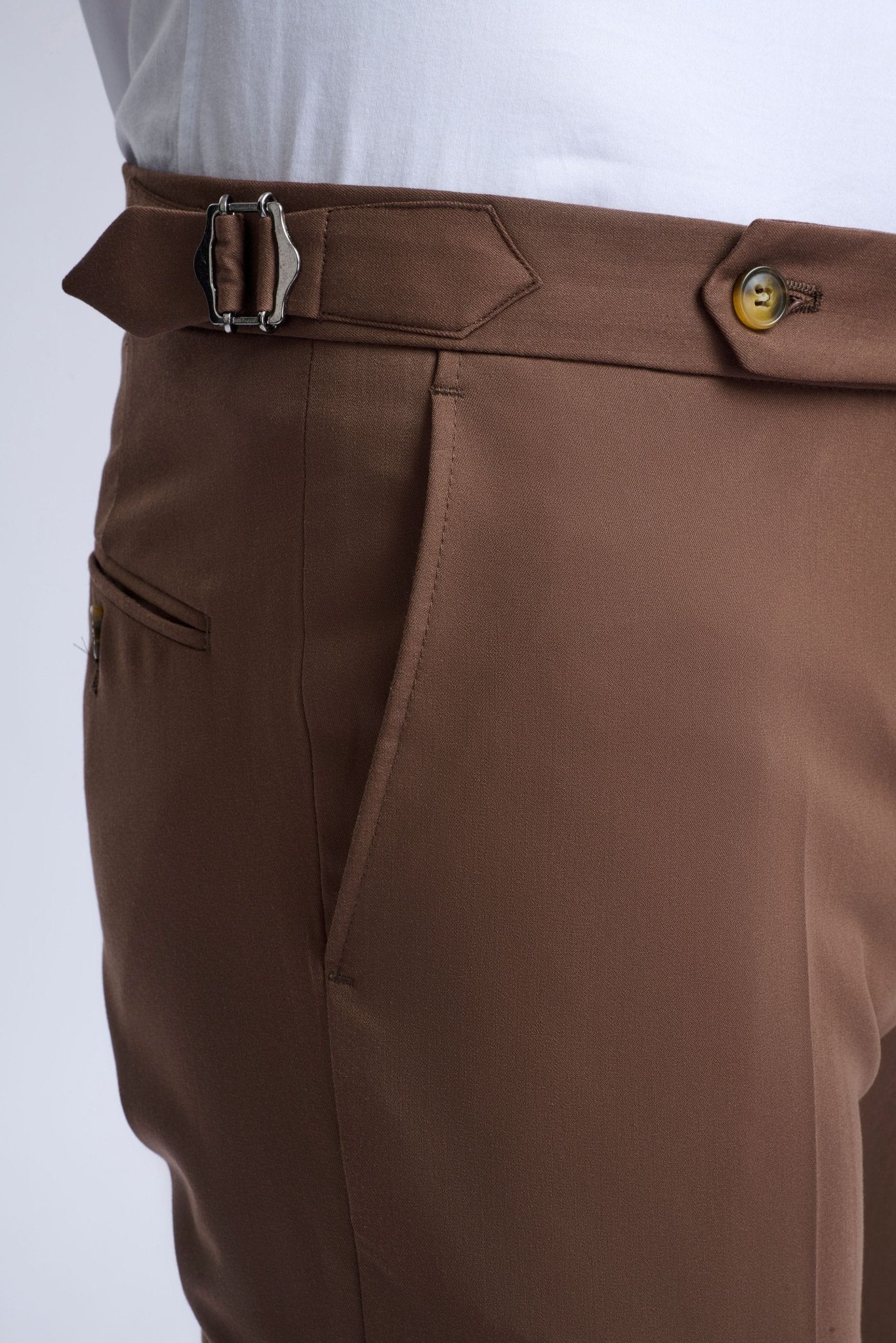 Leandro Fixed Double-Breasted Suit with Tobacco Trousers - Image 9