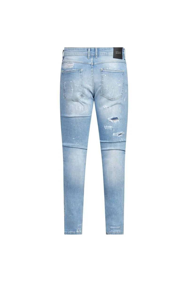 Light Blue Paint-Splatter Distressed Slim Jean - Image 2