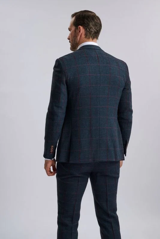 Madrid Navy Tweed Check Three Piece Suit - Image 10