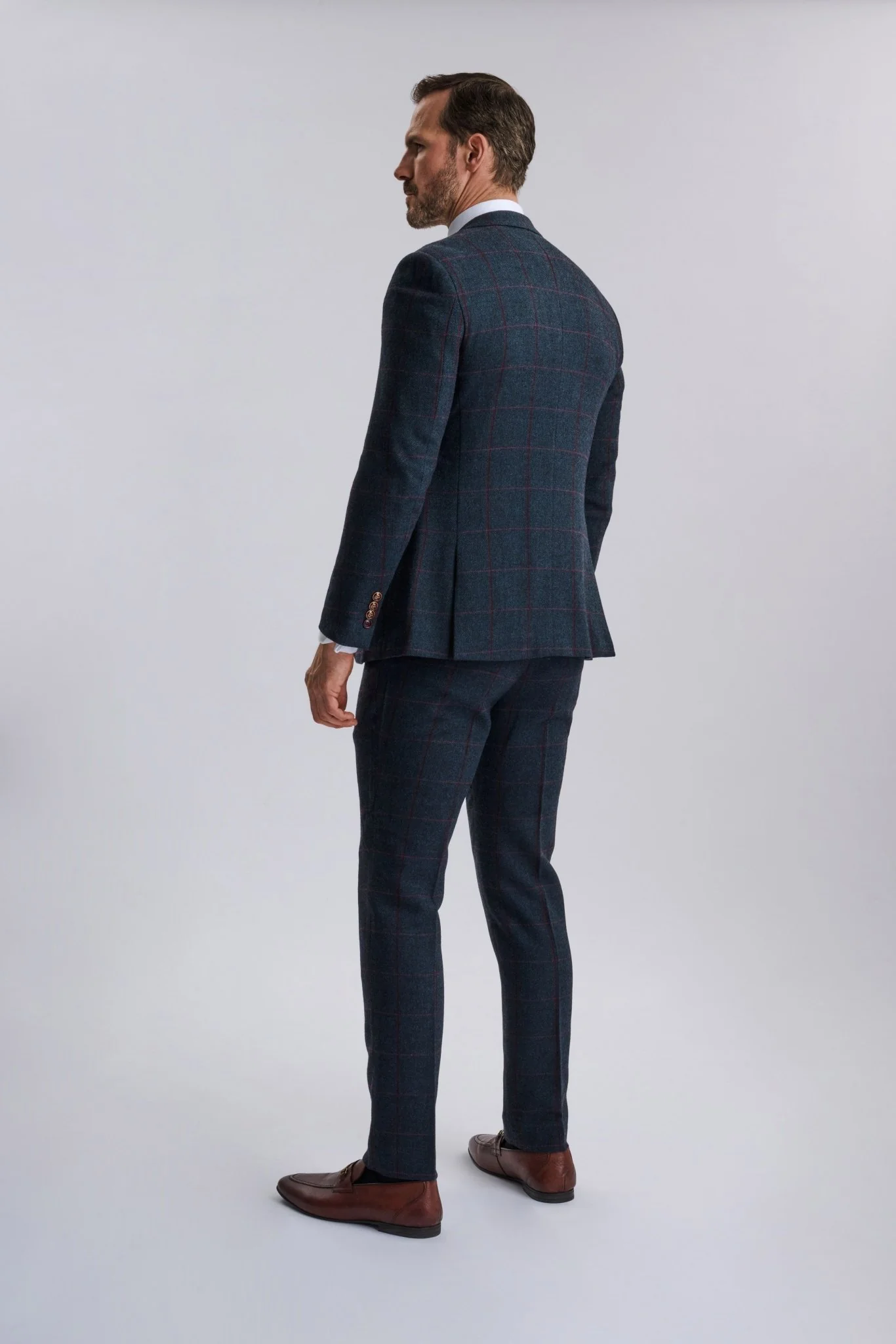 Madrid Navy Tweed Check Three Piece Suit - Image 11