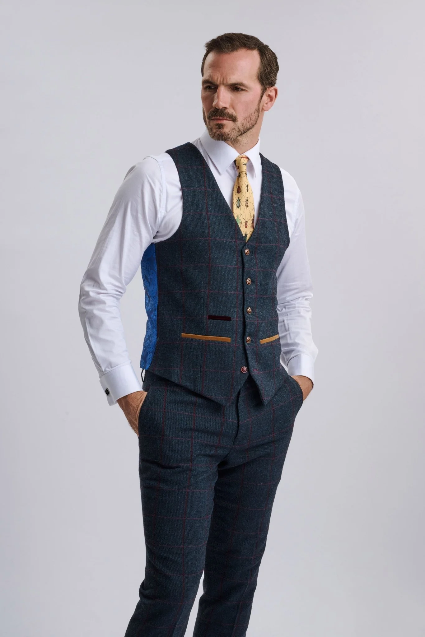 Madrid Navy Tweed Check Three Piece Suit - Image 4