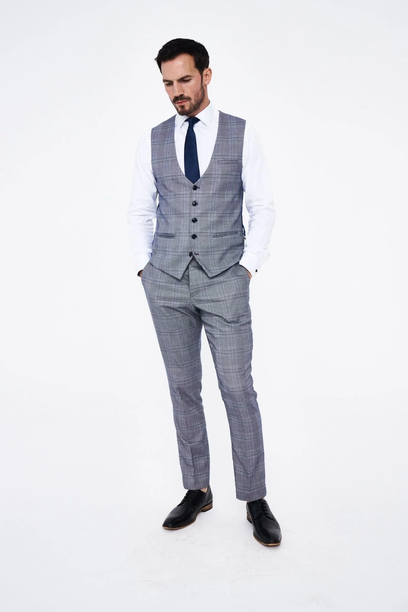 Marc Darcy Jerry Grey Check Three piece Suit - Image 3