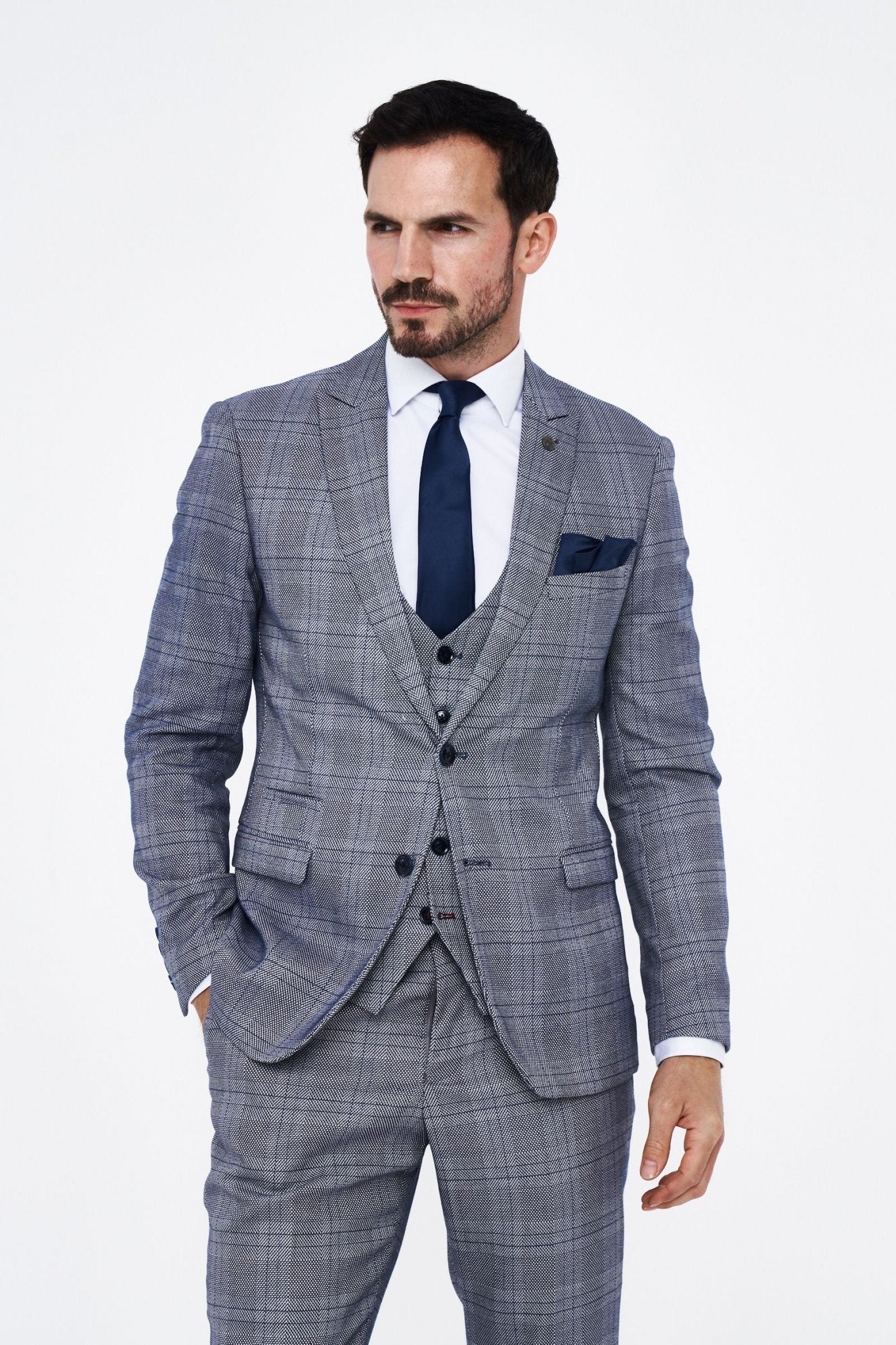 Marc Darcy Jerry Grey Check Three piece Suit - Image 4