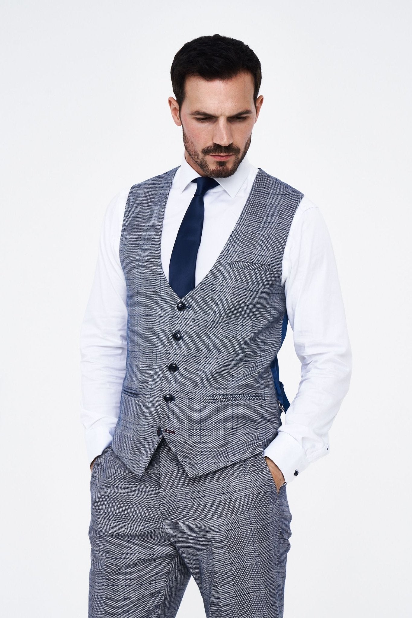 Marc Darcy Jerry Grey Check Three piece Suit - Image 6