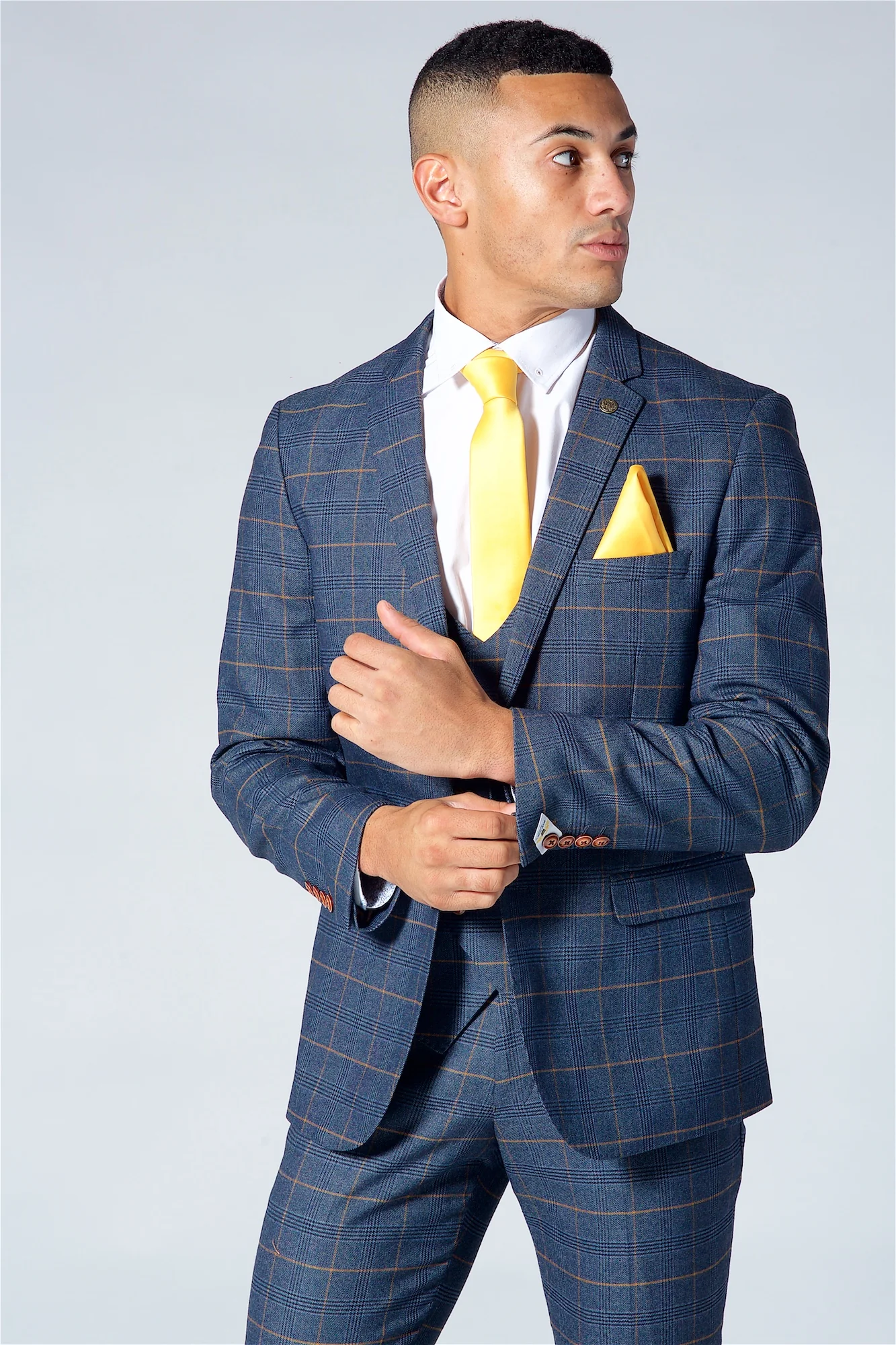 Marc Darcy Jenson Navy Check Three Piece Suit - Image 4