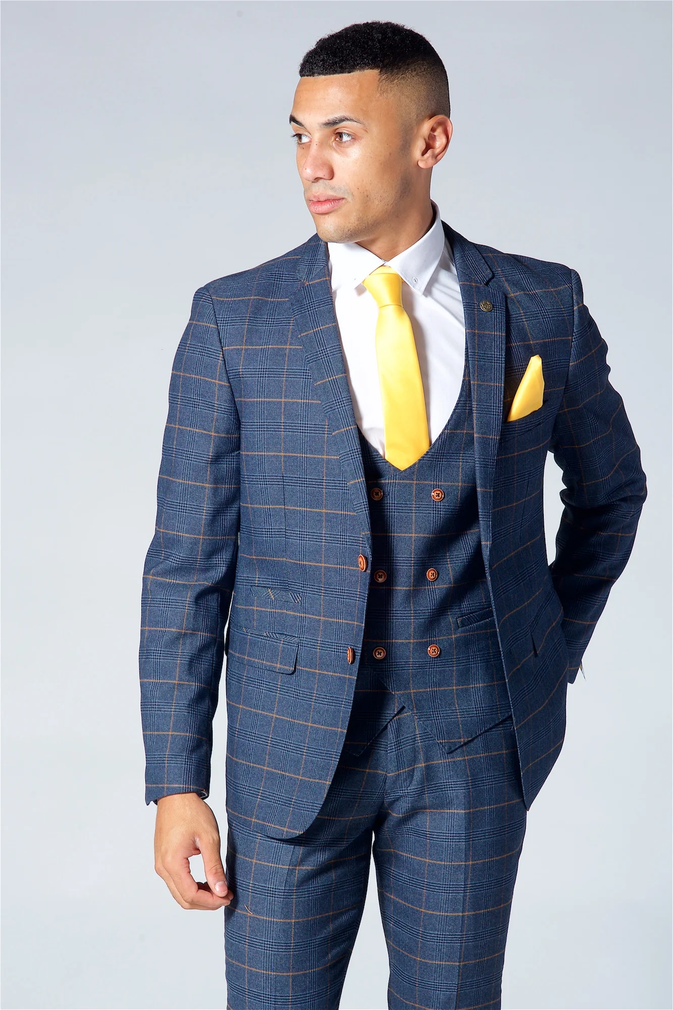 Marc Darcy Jenson Navy Check Three Piece Suit - Image 5
