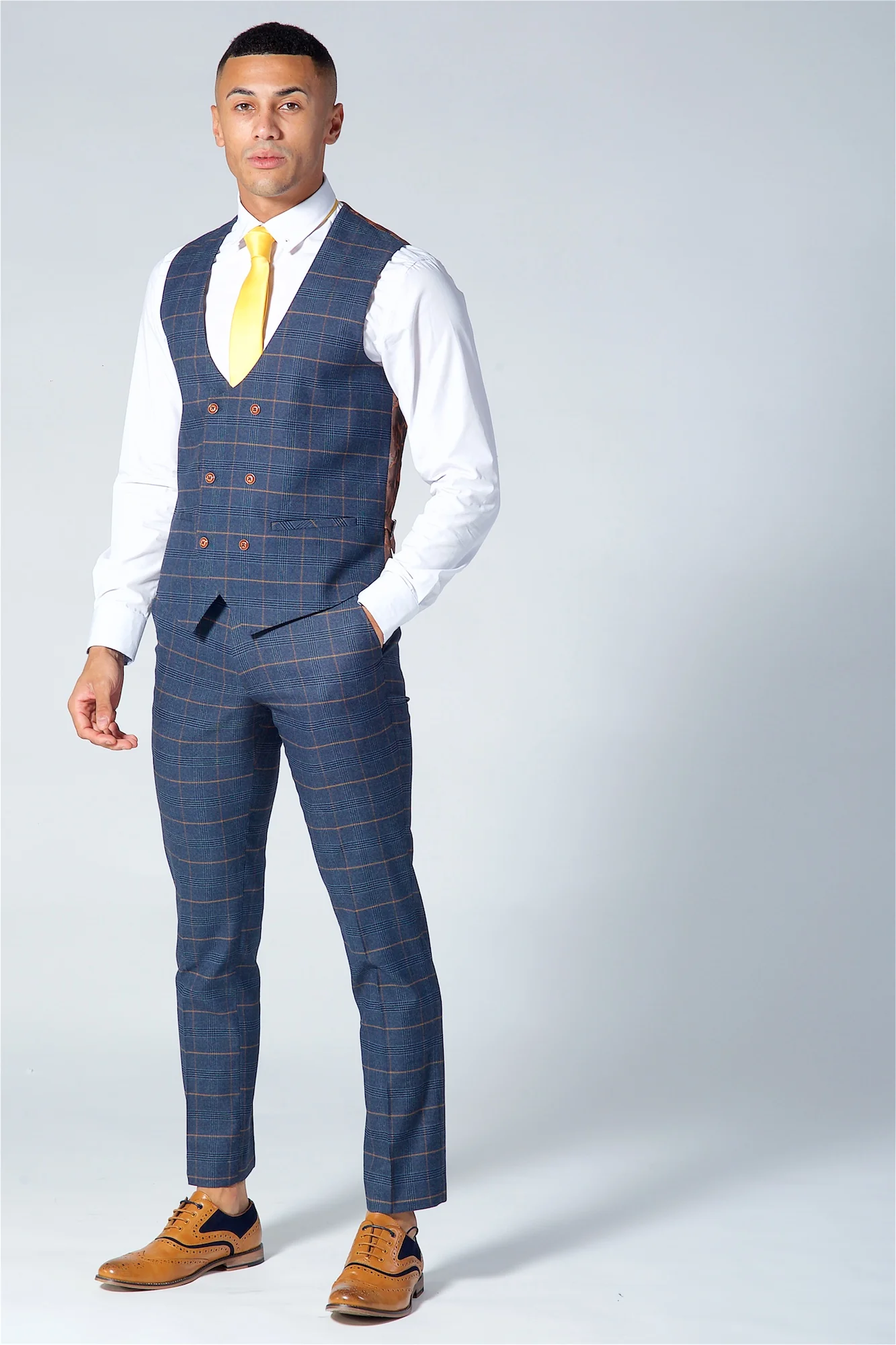 Marc Darcy Jenson Navy Check Three Piece Suit - Image 8