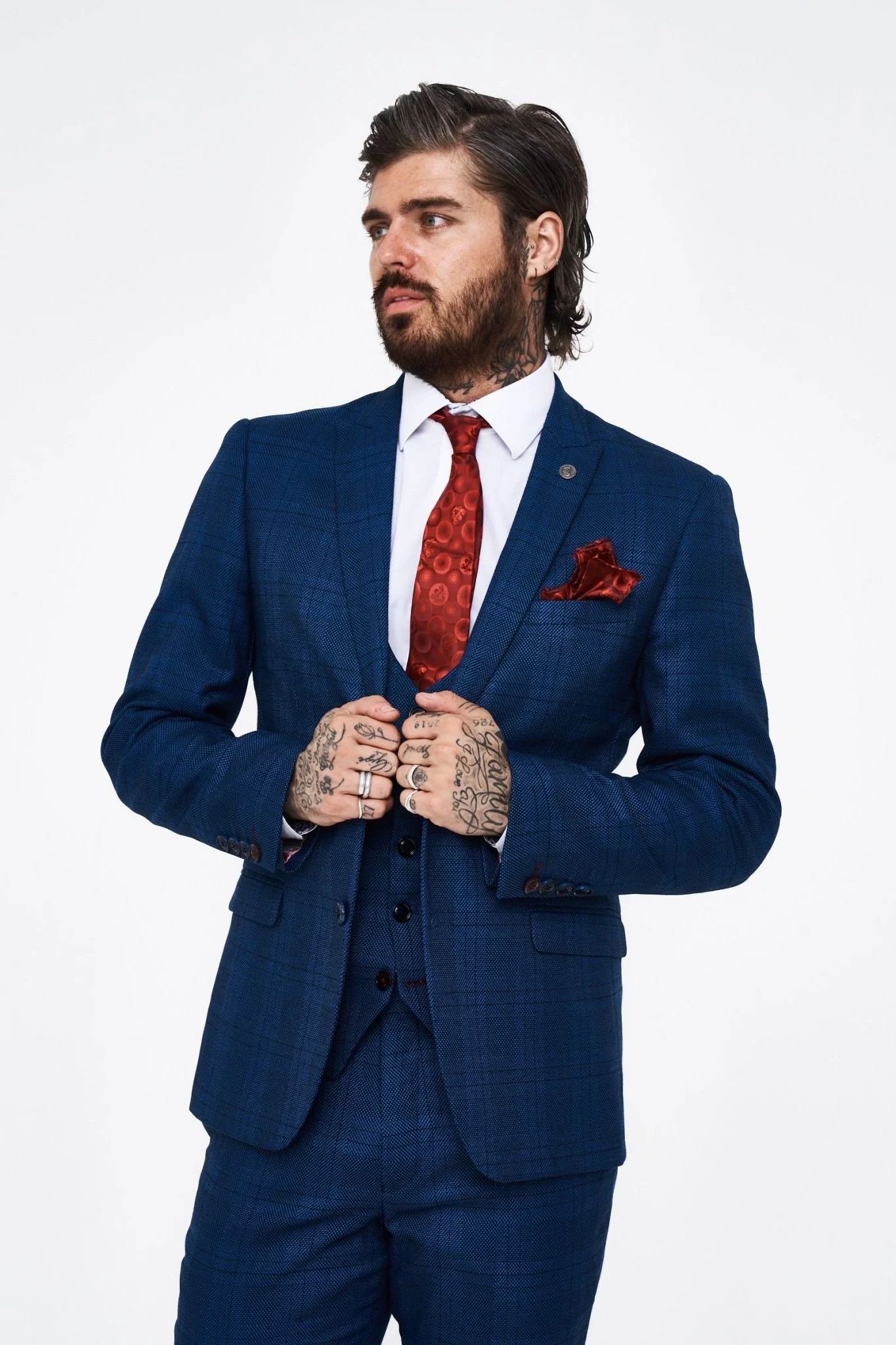 Marc Darcy Jerry Blue check Three Piece Suit - Image 5