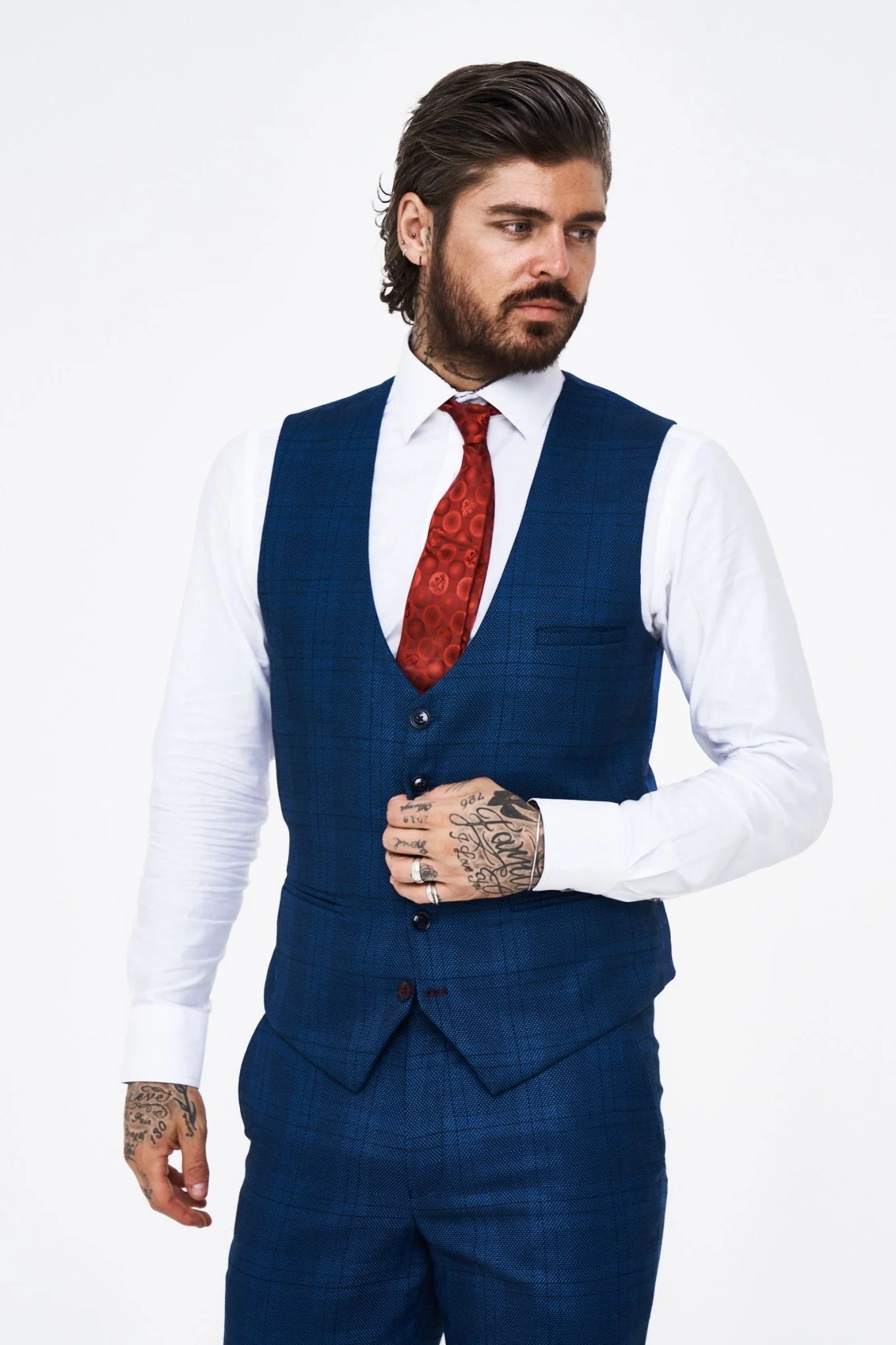 Marc Darcy Jerry Blue check Three Piece Suit - Image 6