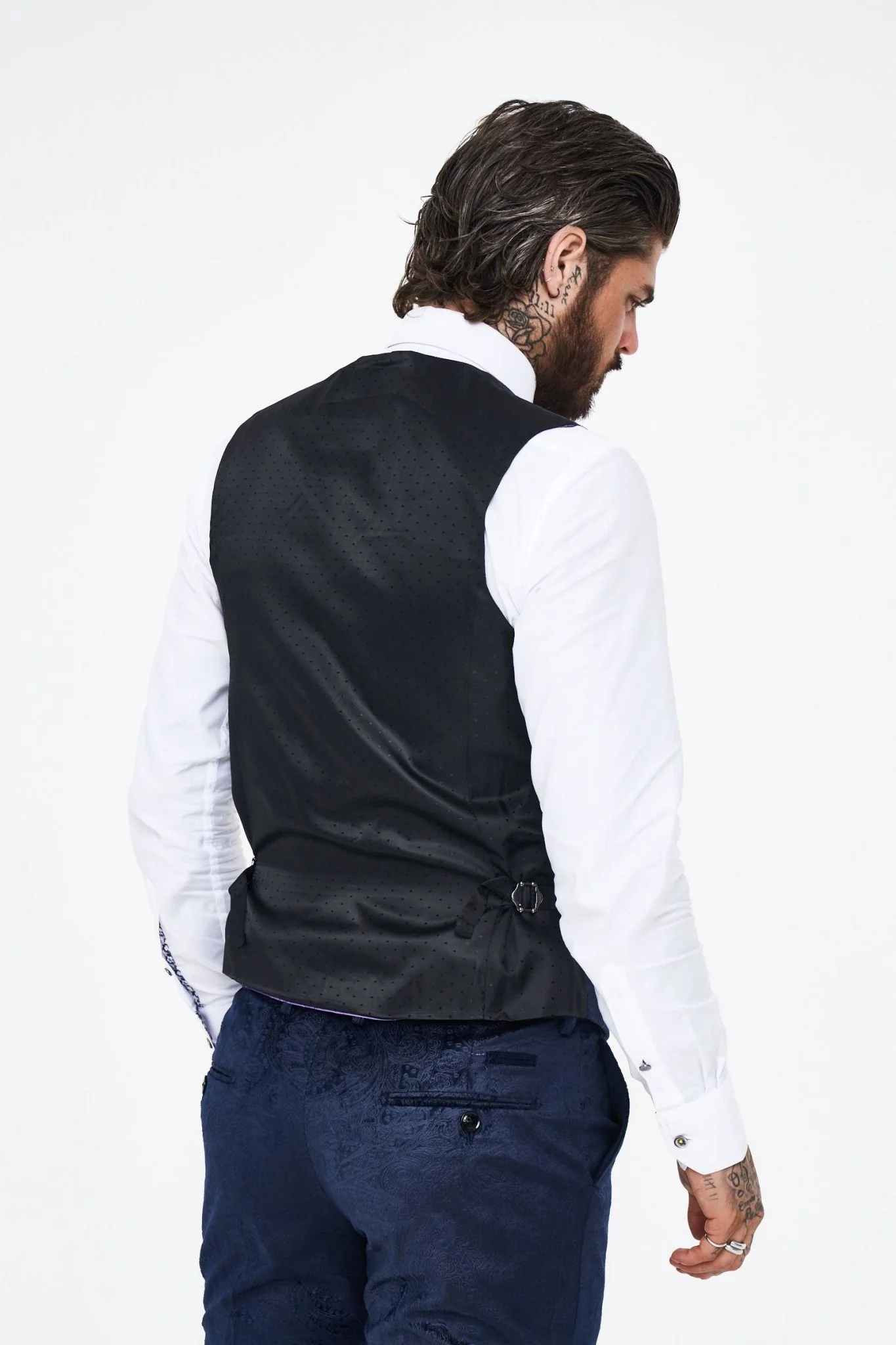 Marc Darcy Simon Navy Velvet Jacquard Waistcoat - Image 6