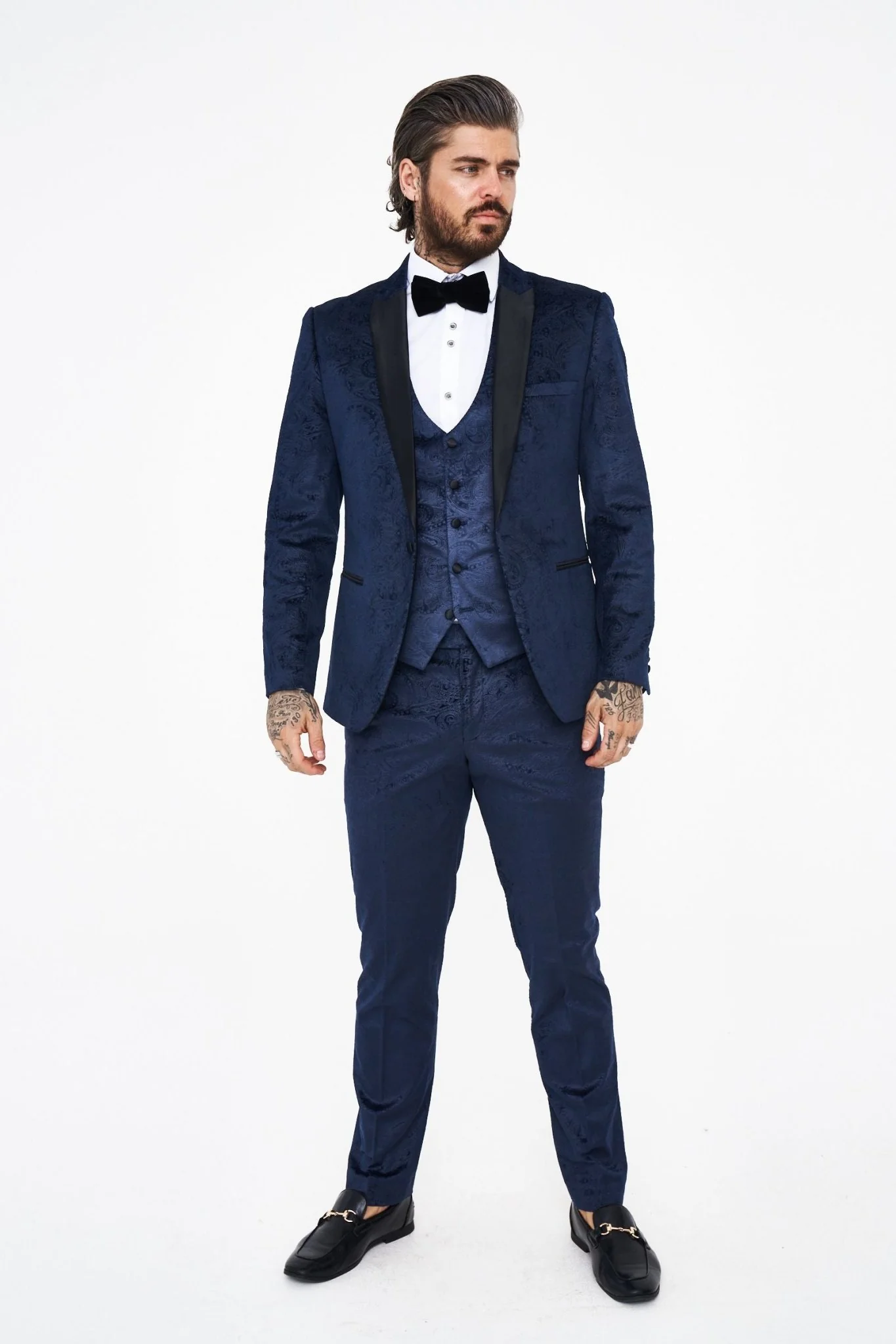 Marc Darcy Simon Velvet Navy Tux Jacquard Blazer - Image 4