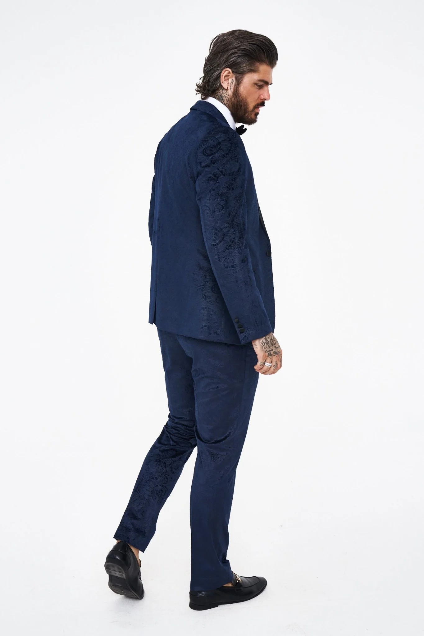 Marc Darcy Simon Velvet Navy Tux Jacquard Blazer - Image 5
