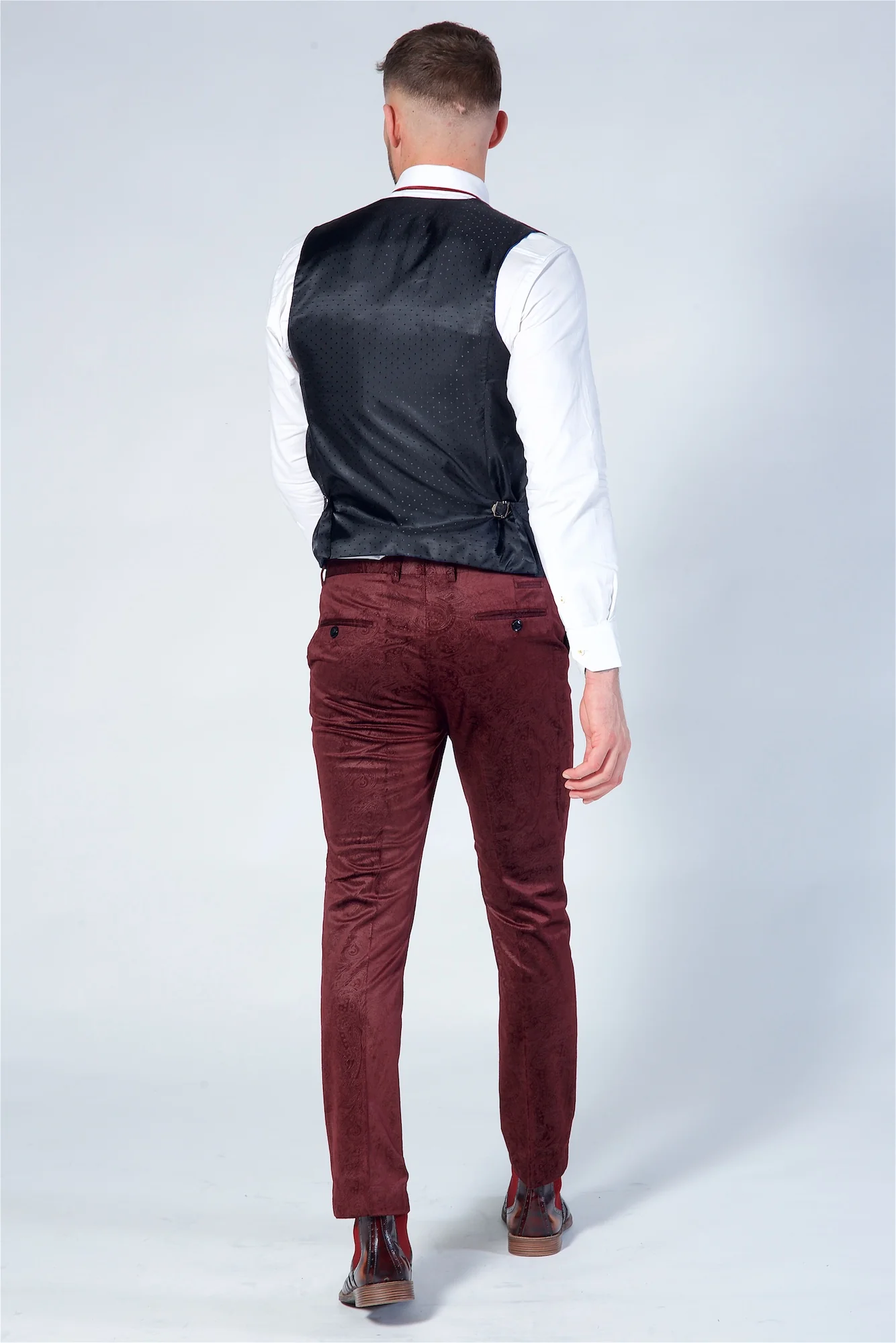 Marc Darcy Simon Wine Velvet Jacquard Waistcoat - Image 6