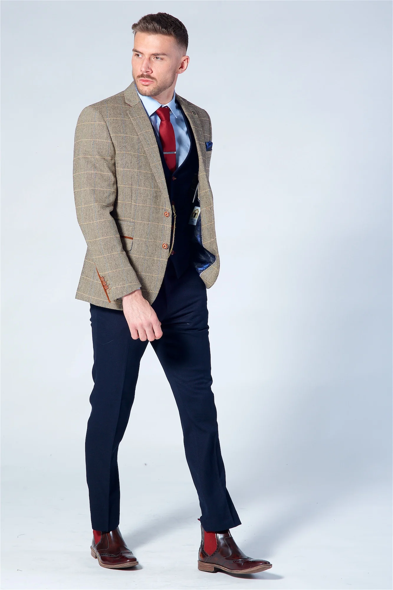 Marc Darcy Ted Tan Tweed Check Blazer - Image 3