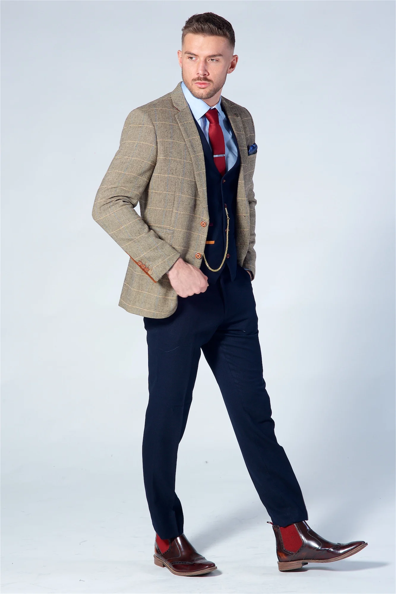 Marc Darcy Ted Tan Tweed Check Blazer - Image 4