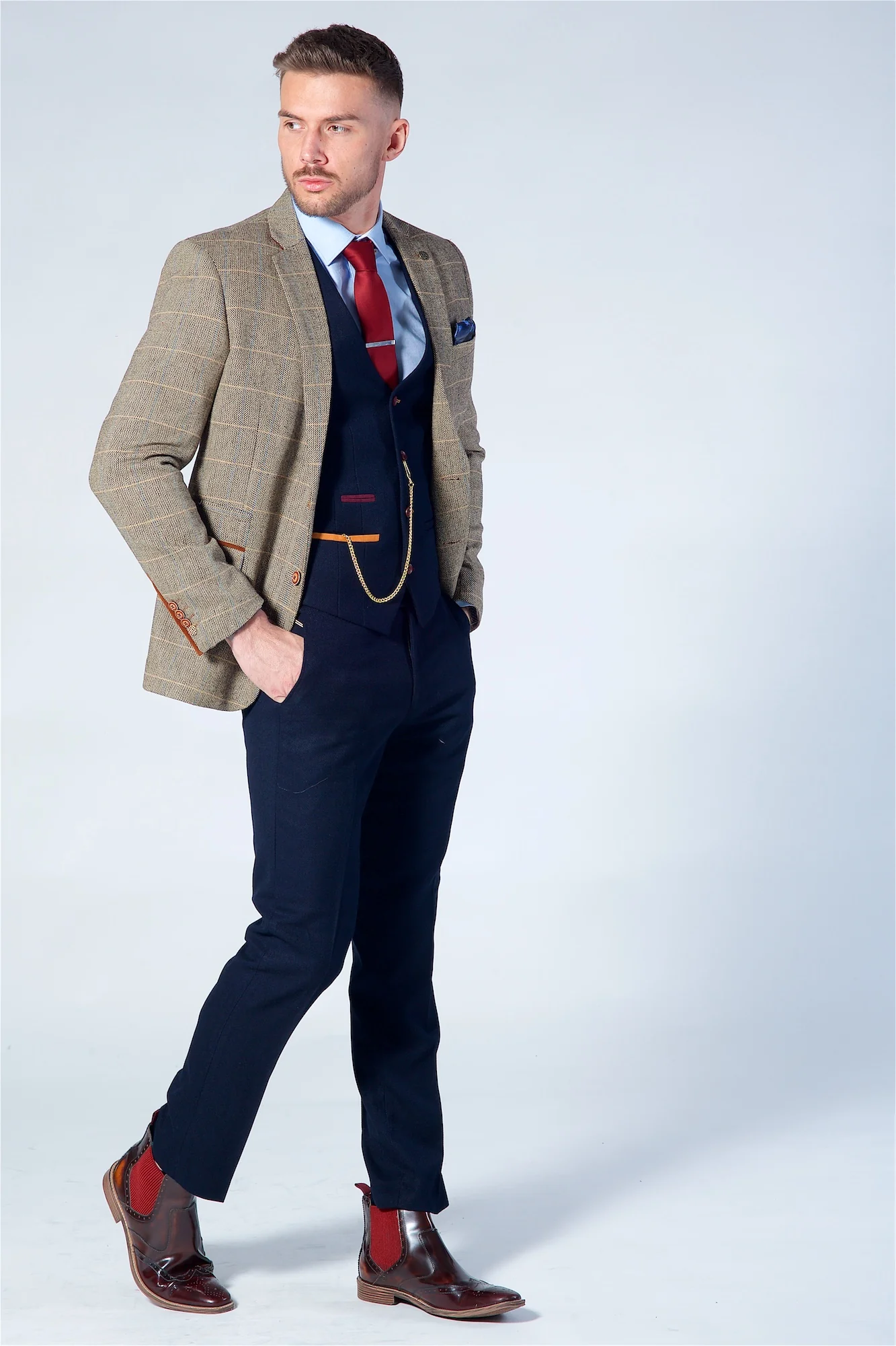 Marc Darcy Ted Tan Tweed Check Blazer - Image 5