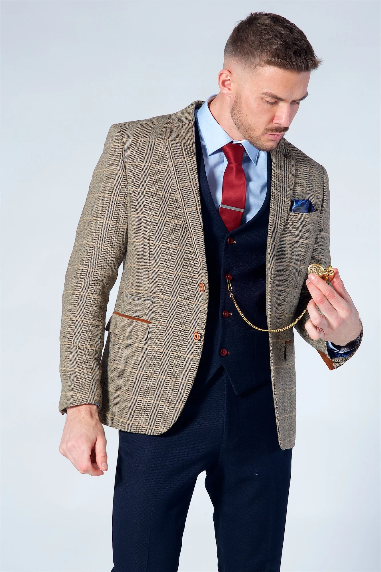 Marc Darcy Ted Tan Tweed Check Blazer - Image 6