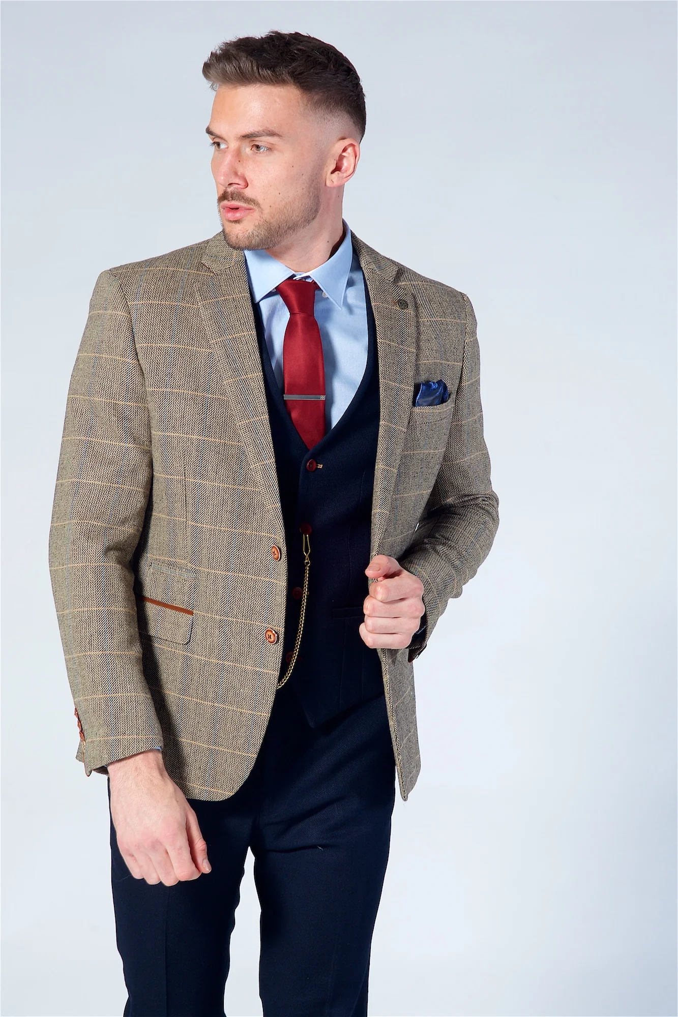 Marc Darcy Ted Tan Tweed Check Blazer - Image 7