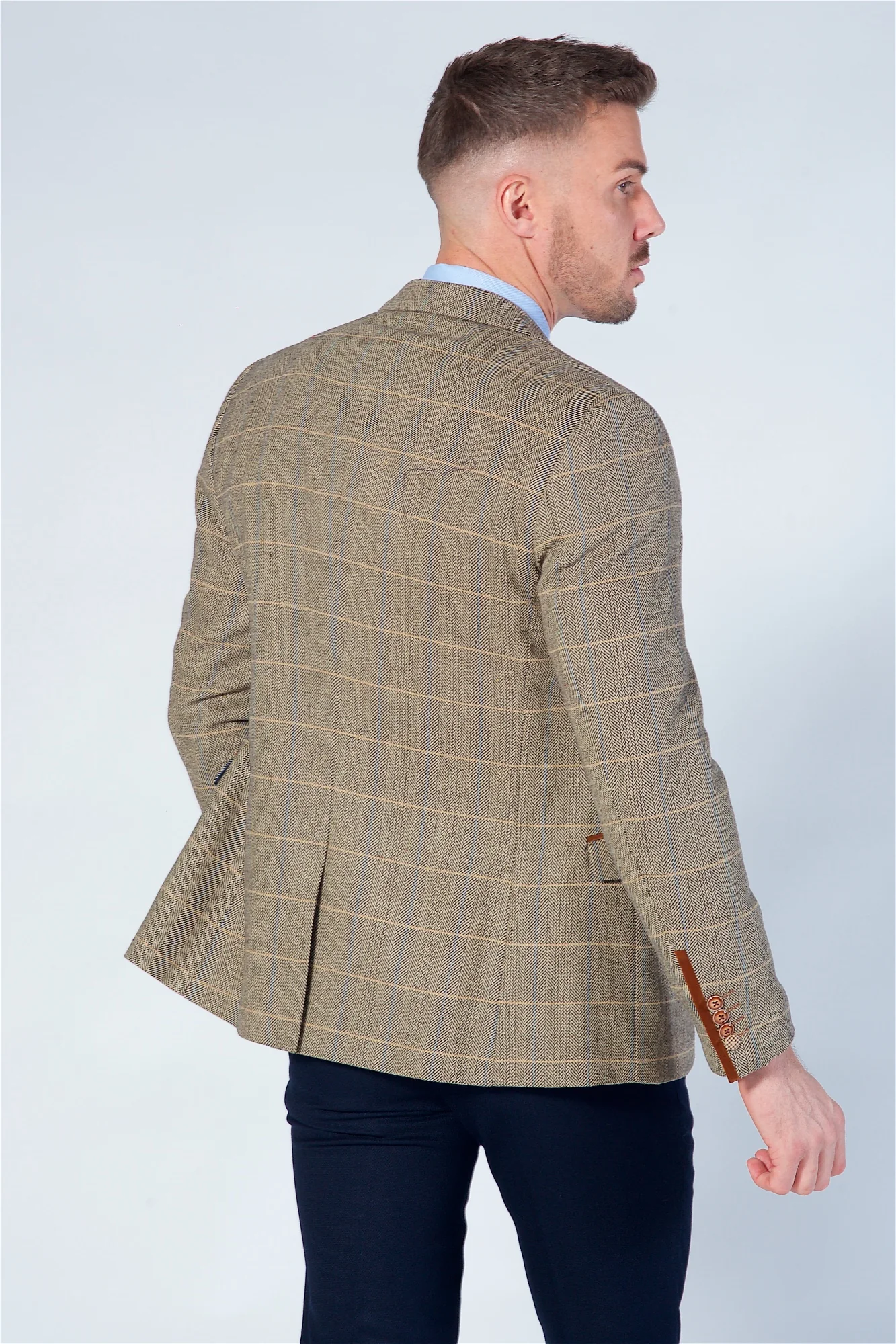 Marc Darcy Ted Tan Tweed Check Blazer - Image 9
