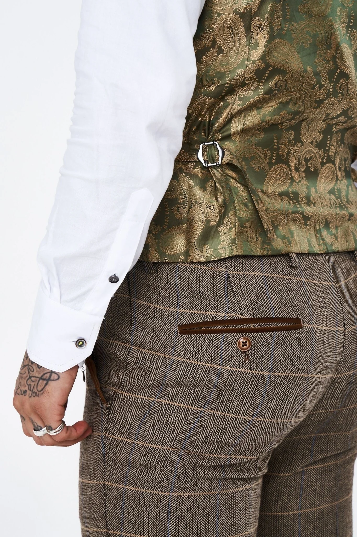Marc Darcy Ted Tan Tweed Check Three piece Suit - Image 10