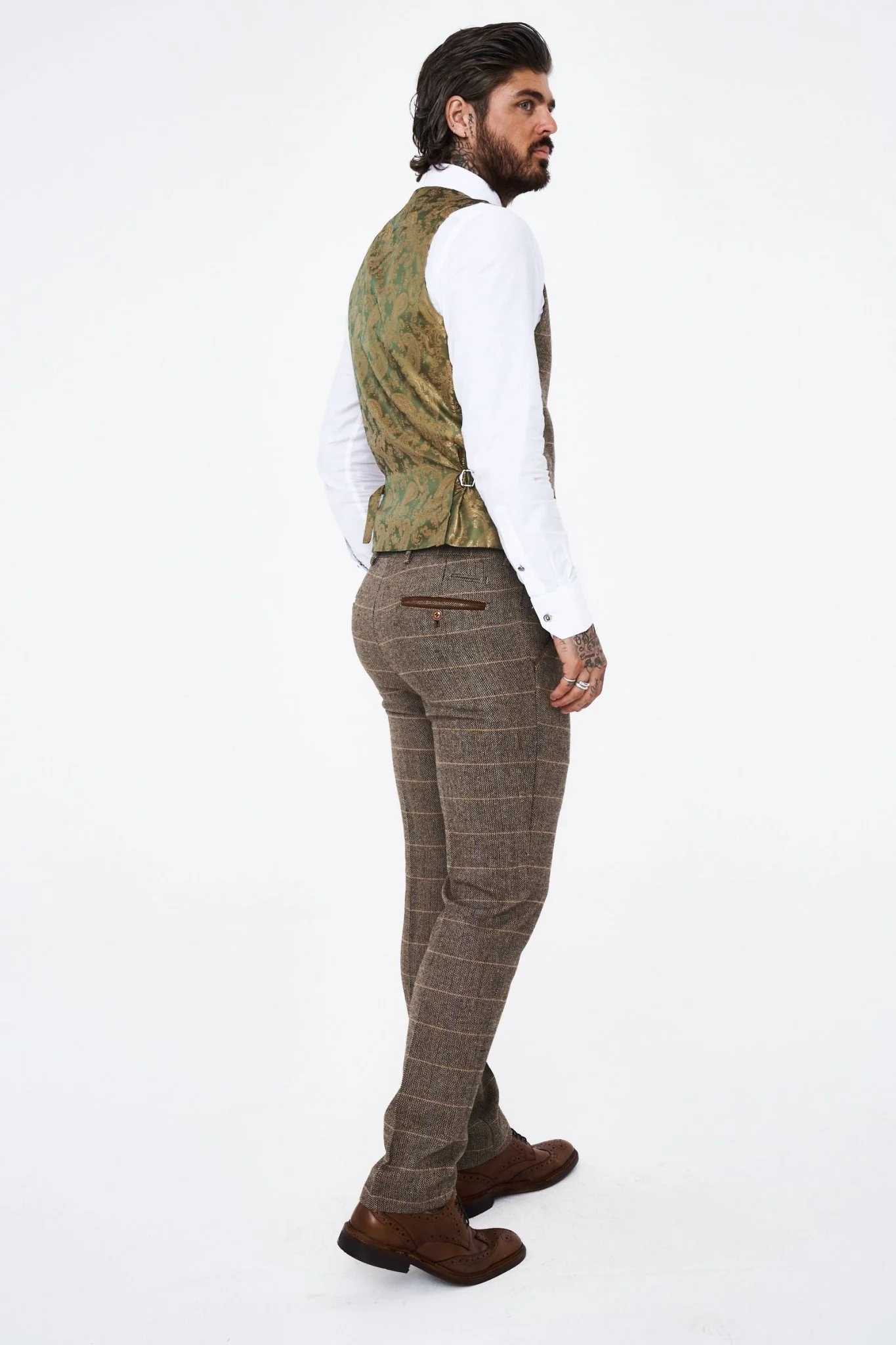 Marc Darcy Ted Tan Tweed Check Three piece Suit - Image 4