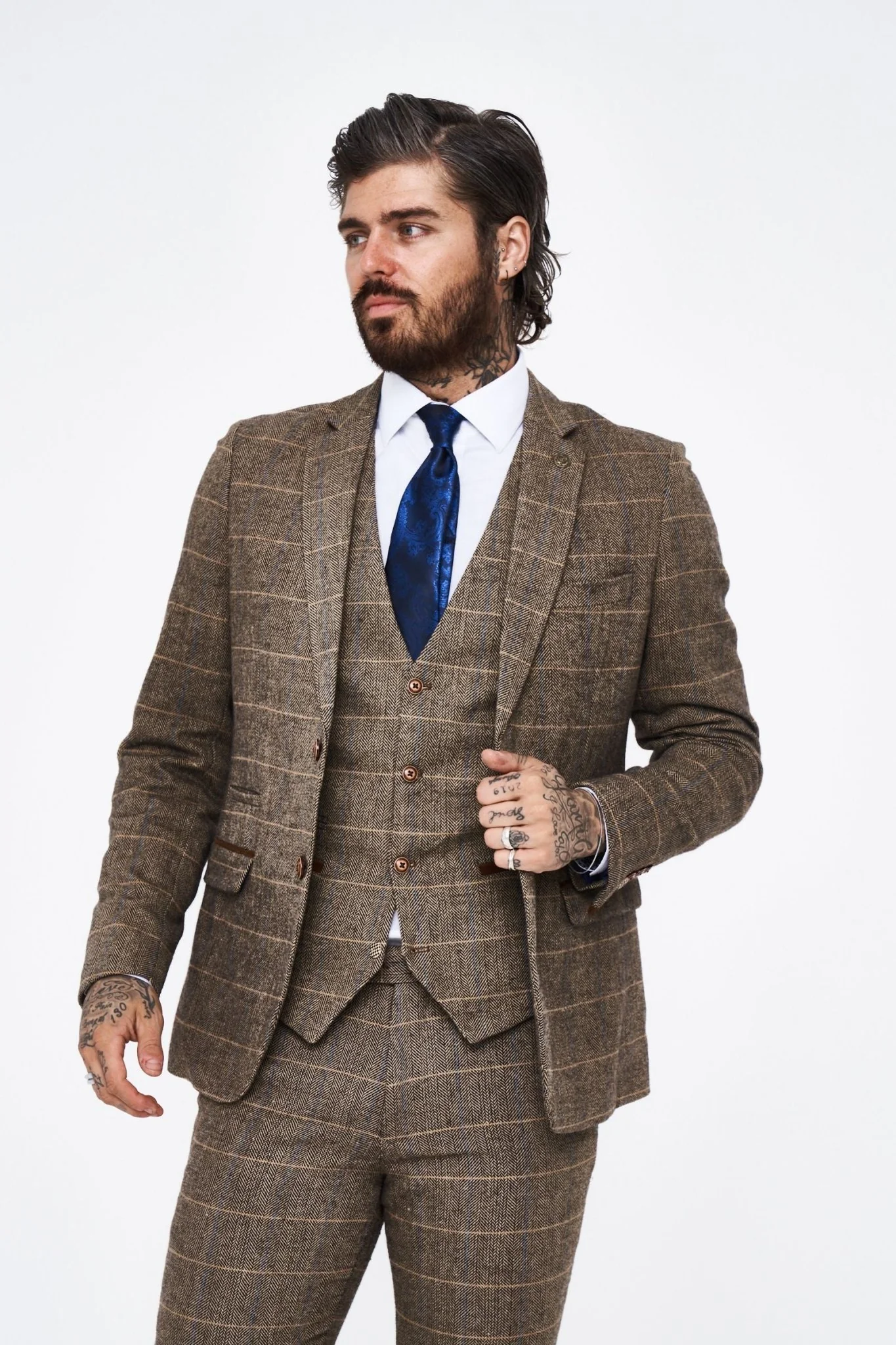 Marc Darcy Ted Tan Tweed Check Three piece Suit - Image 5