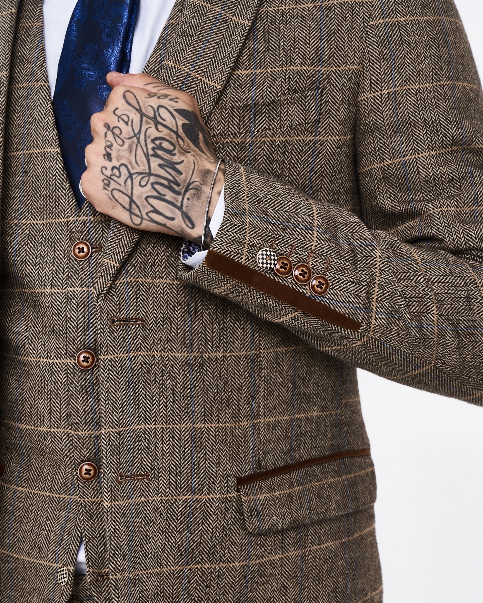 Marc Darcy Ted Tan Tweed Check Three piece Suit - Image 7