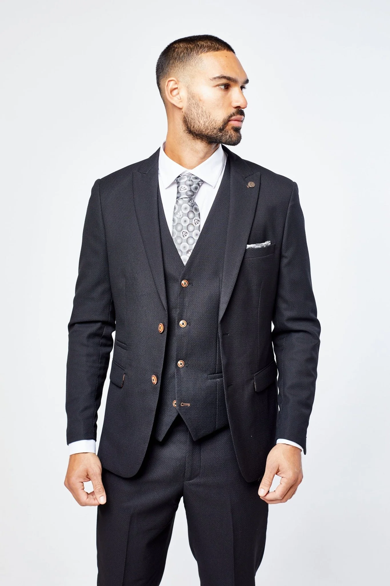 Max - Black Three Piece Suit with Contrast Buttons - Image 4