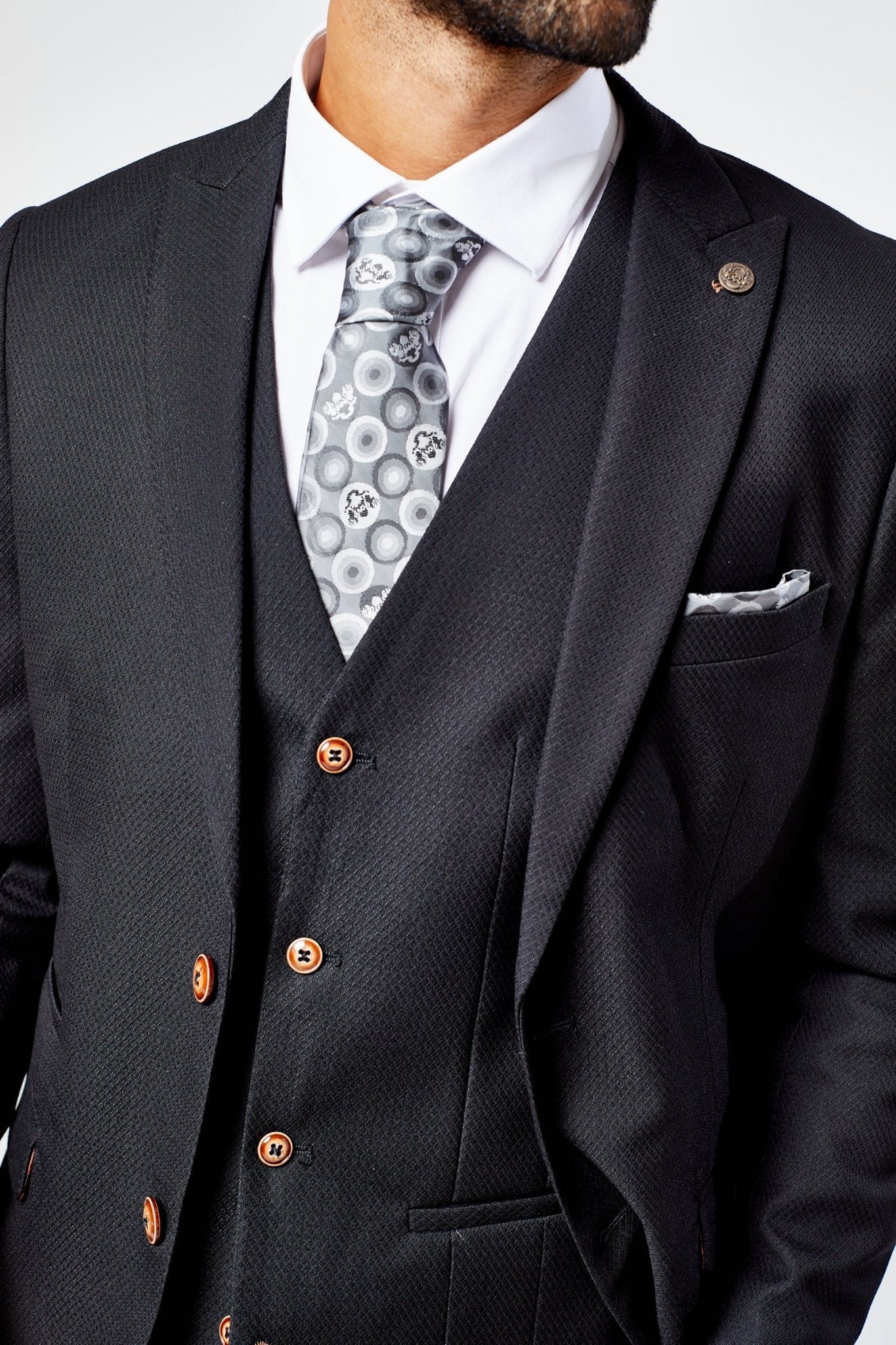 Max - Black Three Piece Suit with Contrast Buttons - Image 5