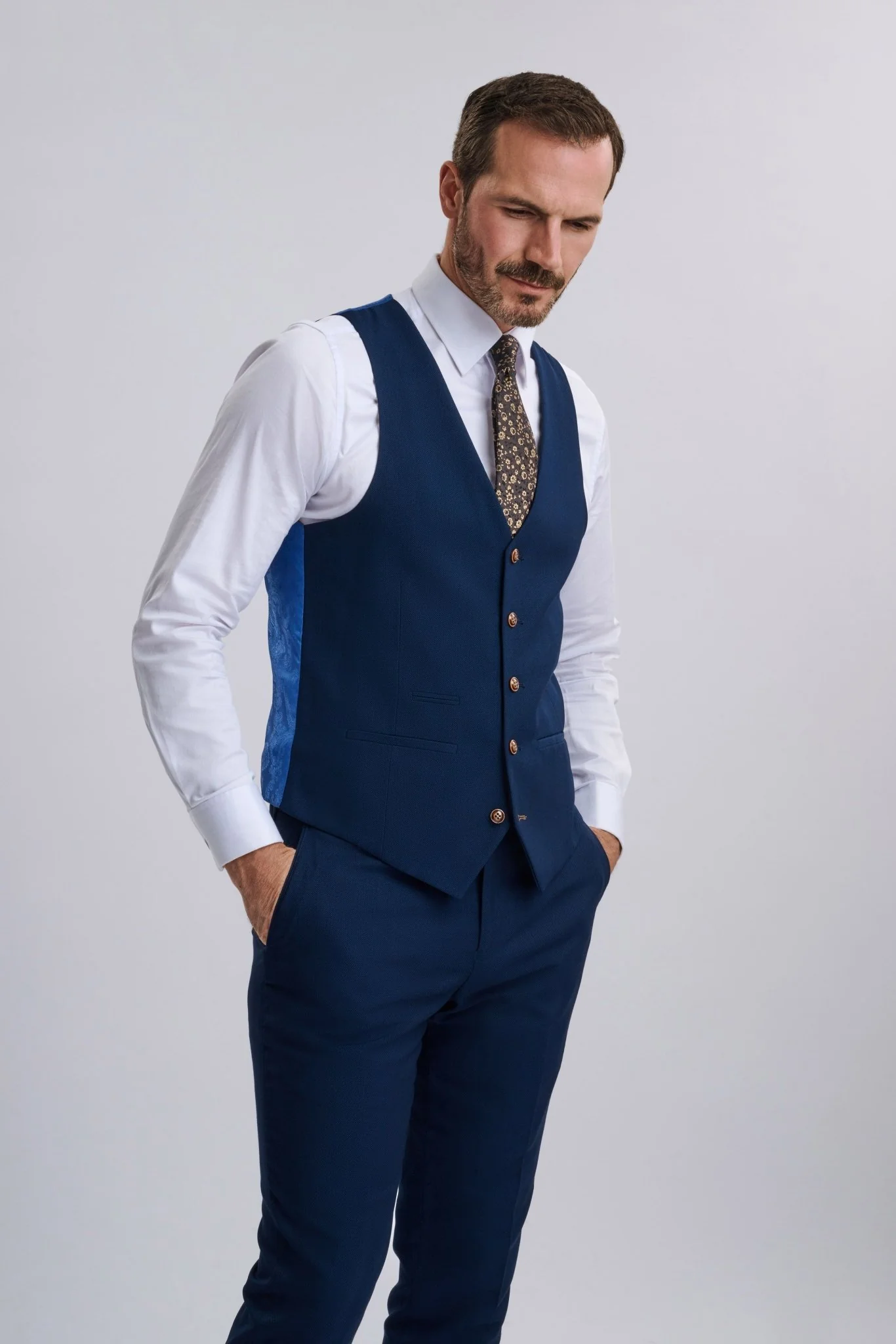 Mayfair Blue Textured Three Piece Suit - Image 3